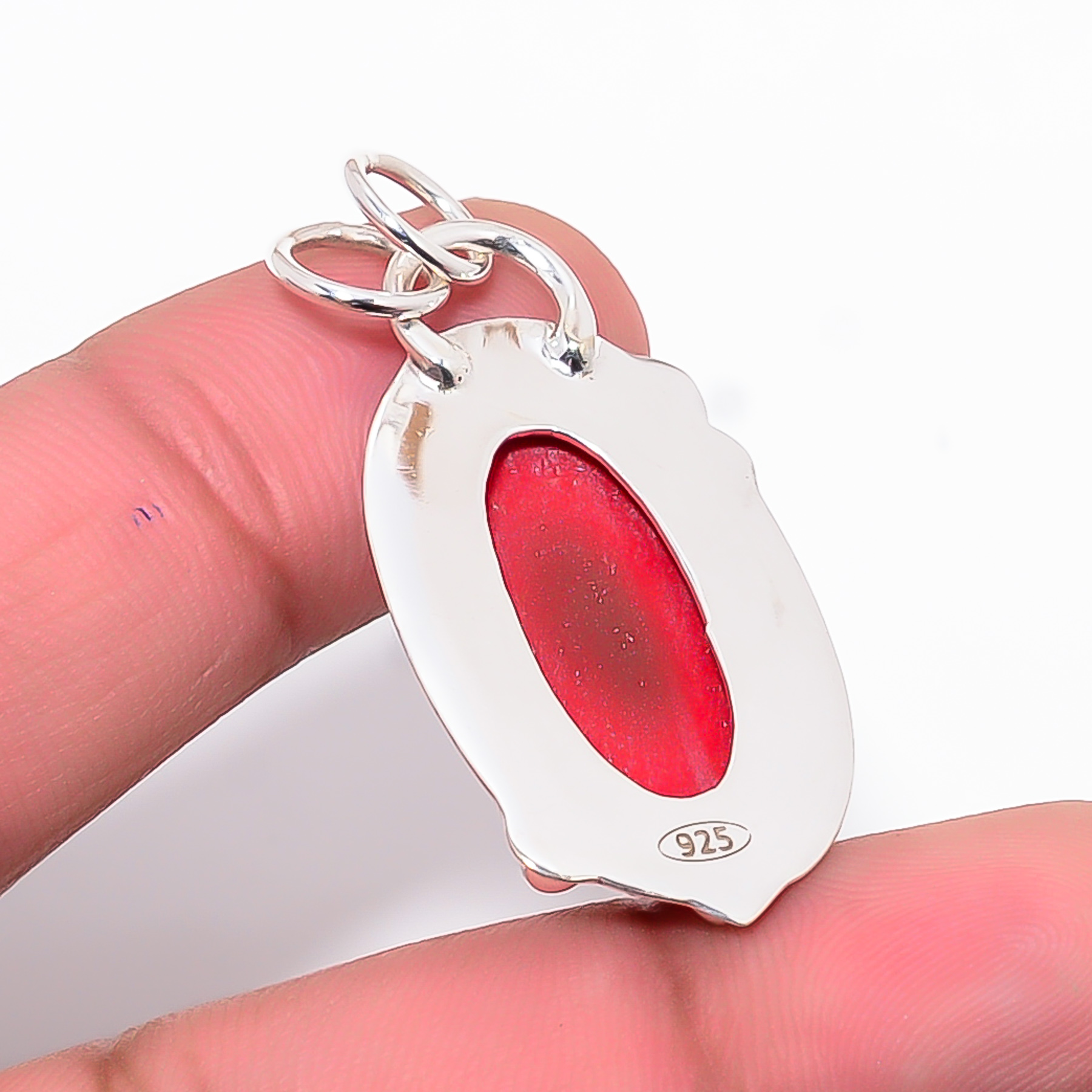 Red Coral - Simulated 925 Solid Sterling Silver Pendant