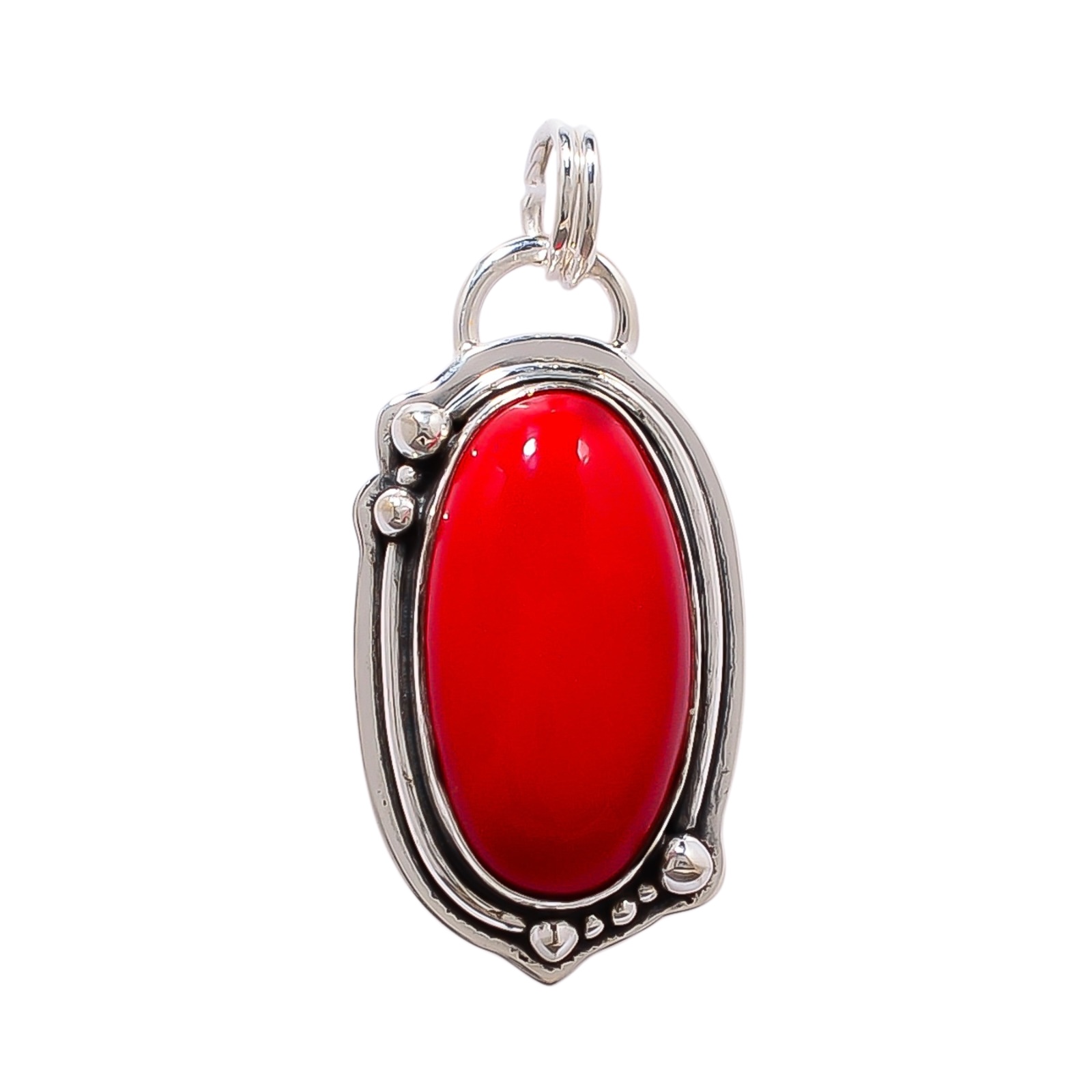 Red Coral - Simulated 925 Solid Sterling Silver Pendant