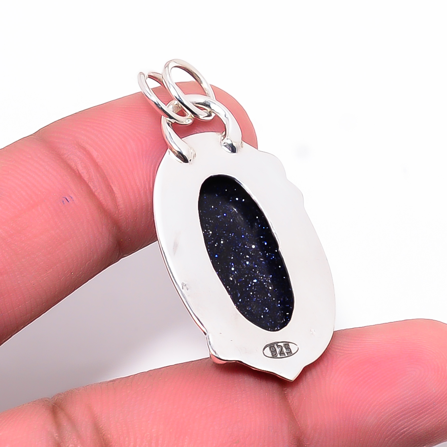 Blue Sunstone - Simulated 925 Solid Sterling Silver Pendant