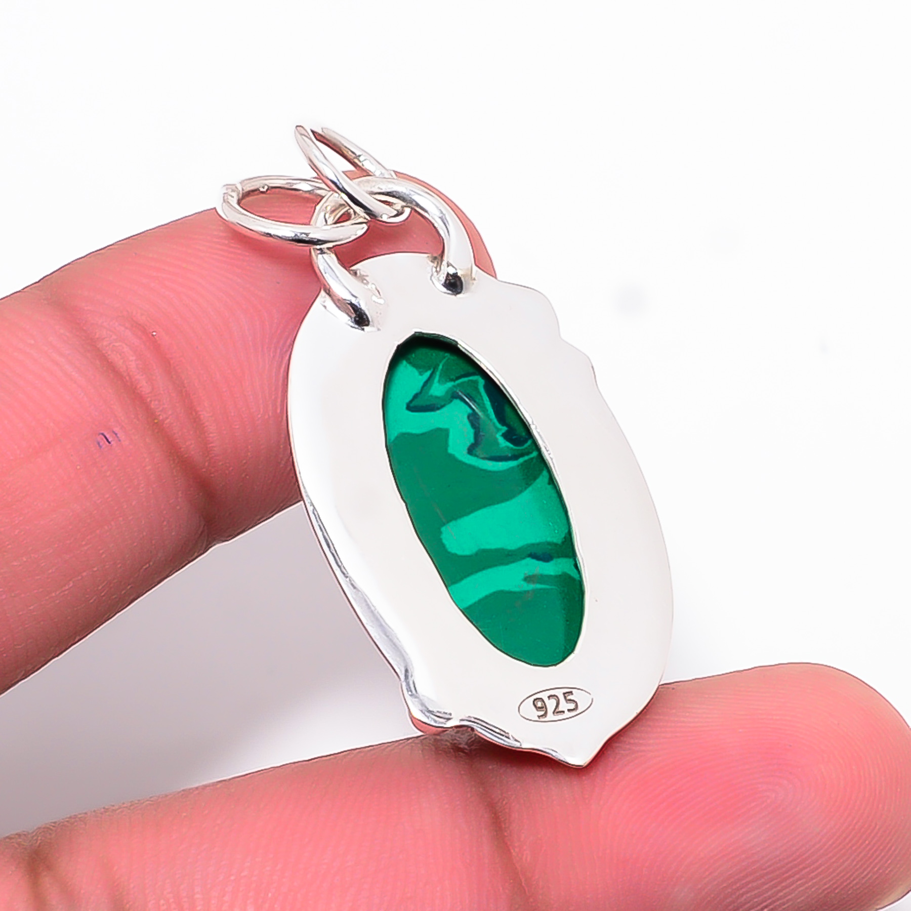 Malachite - Simulated 925 Solid Sterling Silver Pendant
