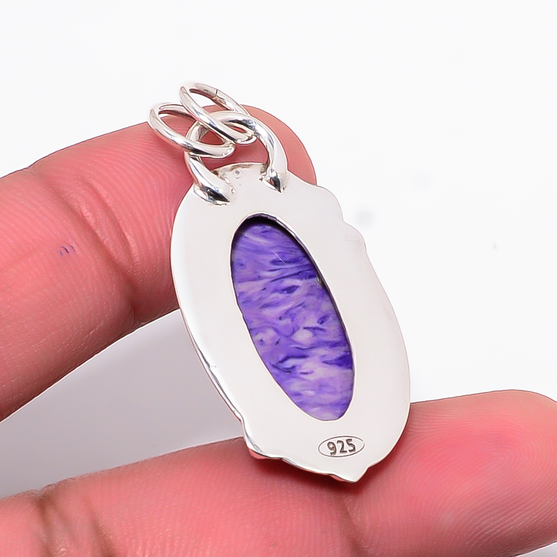 Purple Charoite - Simulated 925 Solid Sterling Silver Pendant