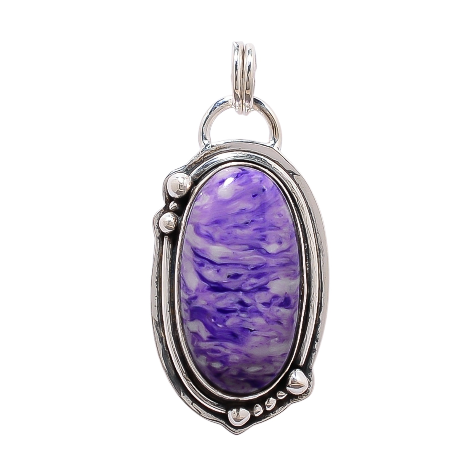 Purple Charoite - Simulated 925 Solid Sterling Silver Pendant