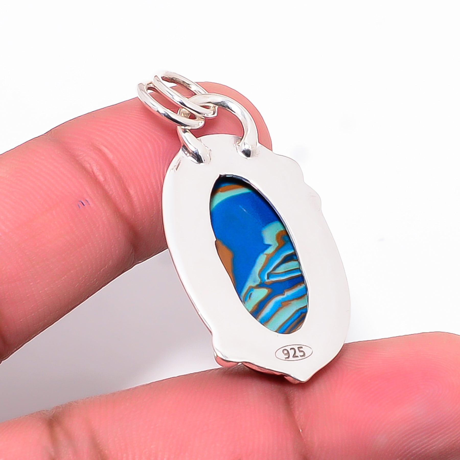 Blue Rainbow Calsilica - Simulated 925 Solid Sterling Silver Pendant