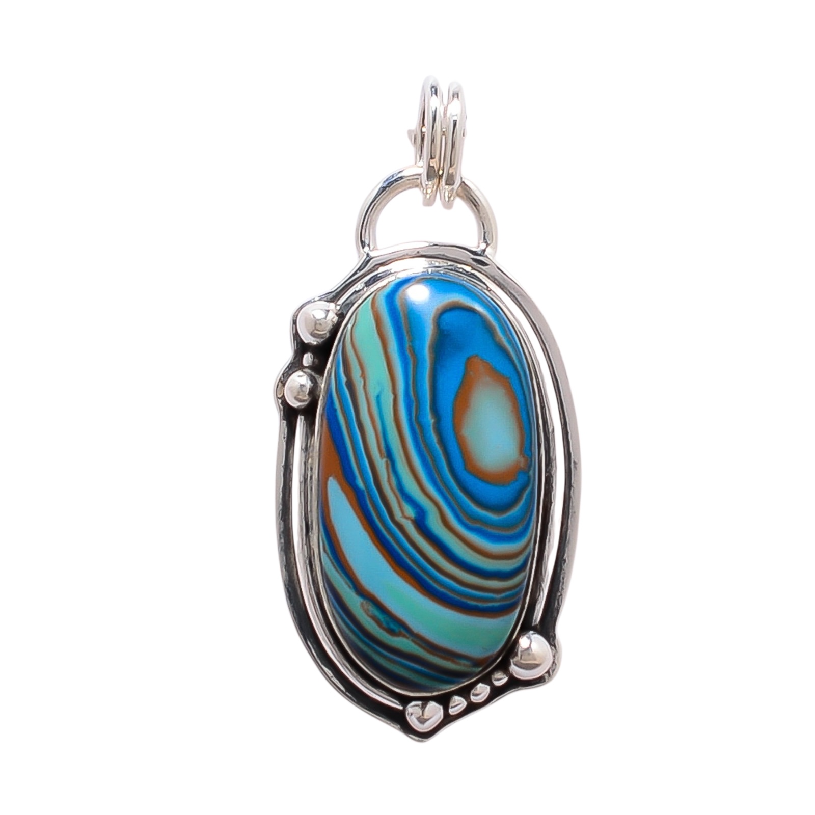 Blue Rainbow Calsilica - Simulated 925 Solid Sterling Silver Pendant