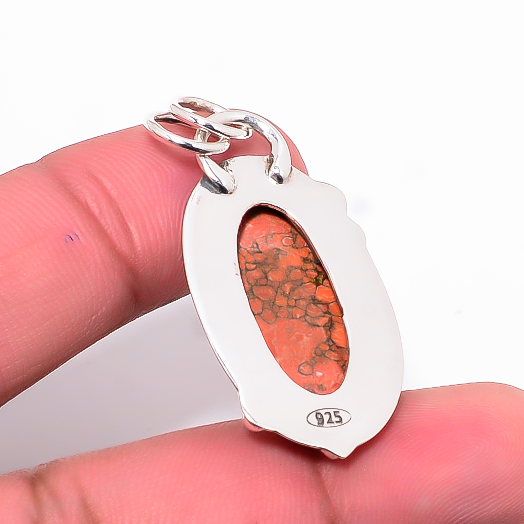 Copper Red Turquoise - Simulated 925 Solid Sterling Silver Pendant