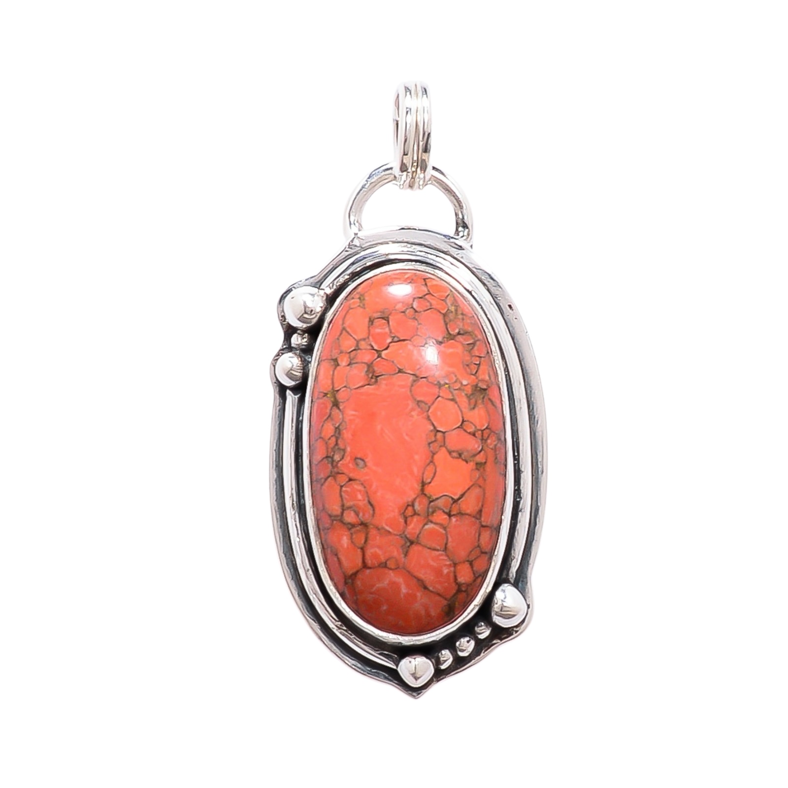 Copper Red Turquoise - Simulated 925 Solid Sterling Silver Pendant