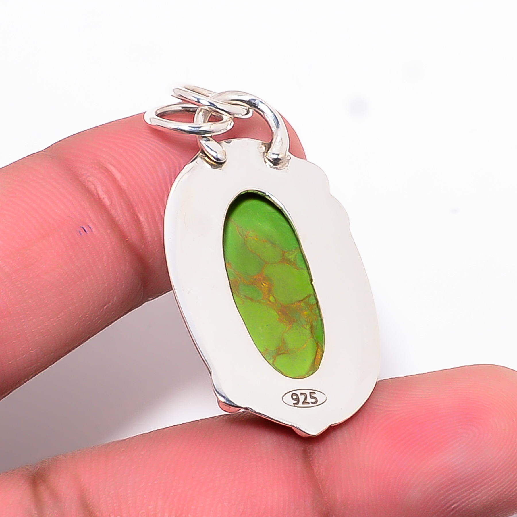 Copper Green Turquoise - Simulated 925 Solid Sterling Silver Pendant