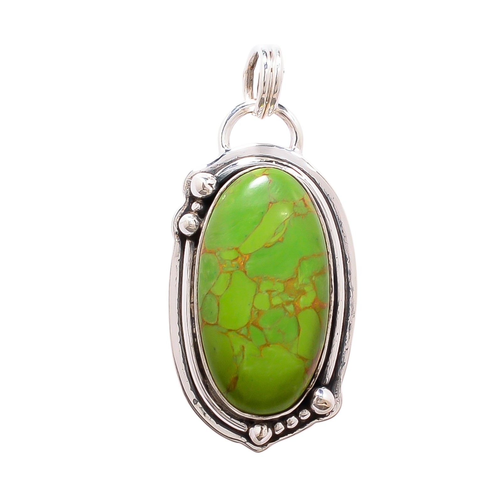 Copper Green Turquoise - Simulated 925 Solid Sterling Silver Pendant