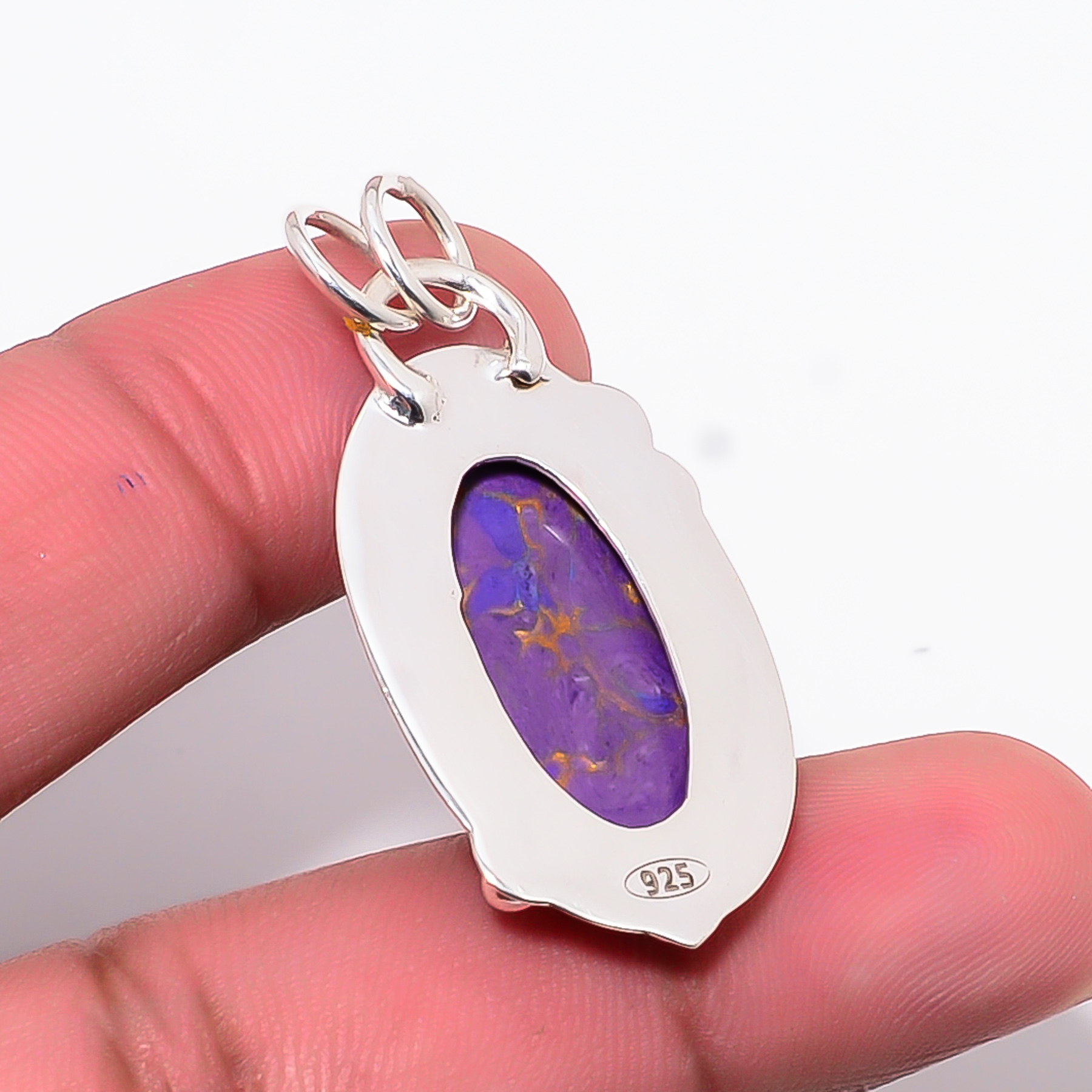Copper Purple Turquoise - Simulated 925 Solid Sterling Silver Pendant