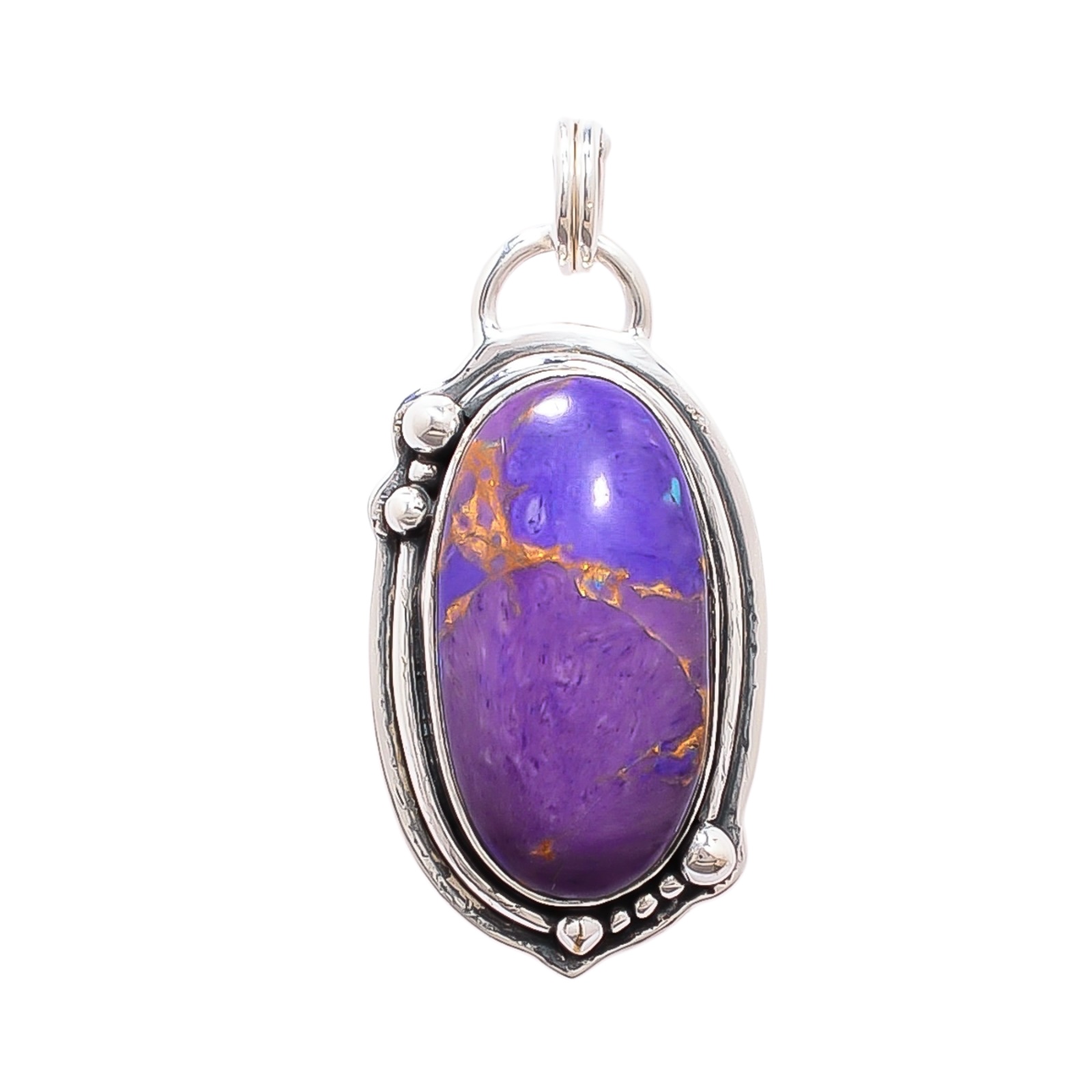 Copper Purple Turquoise - Simulated 925 Solid Sterling Silver Pendant