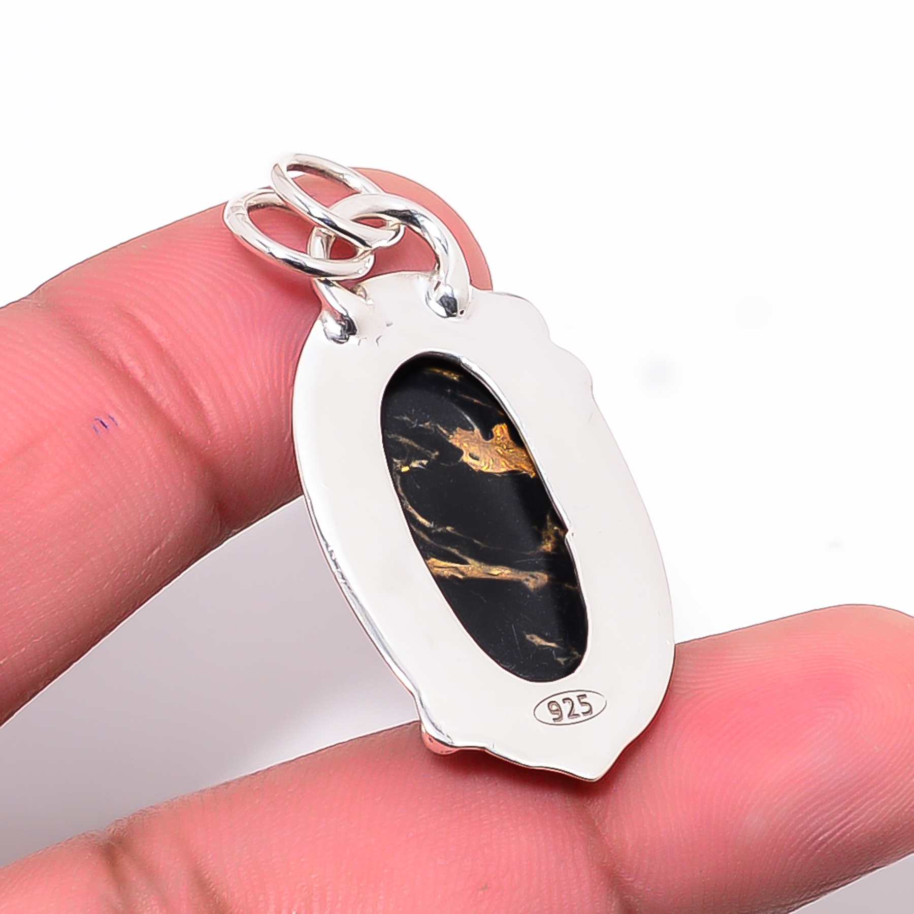 Copper Black Turquoise - Simulated 925 Solid Sterling Silver Pendant