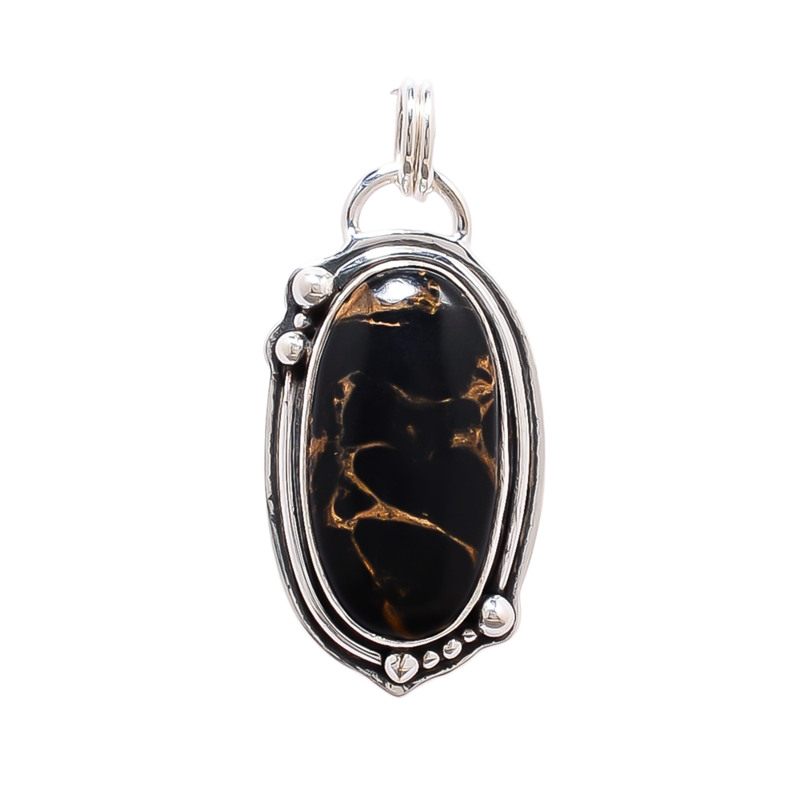 Copper Black Turquoise - Simulated 925 Solid Sterling Silver Pendant