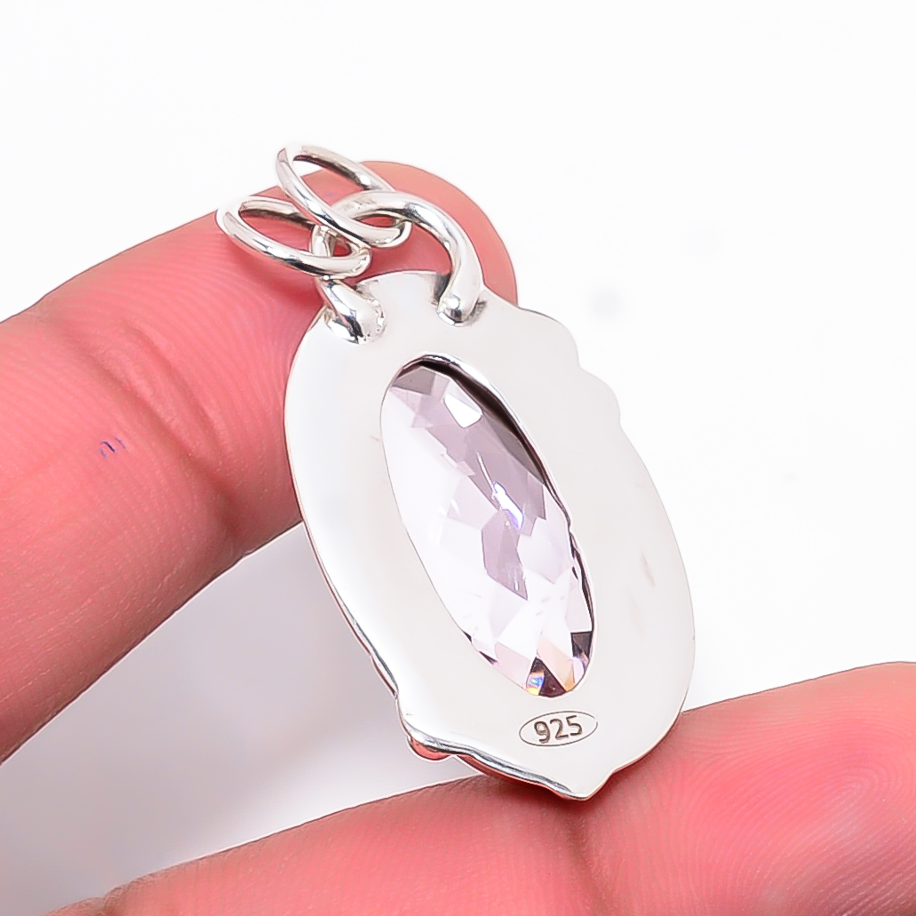 Pink Kunzite - Simulated 925 Solid Sterling Silver Pendant