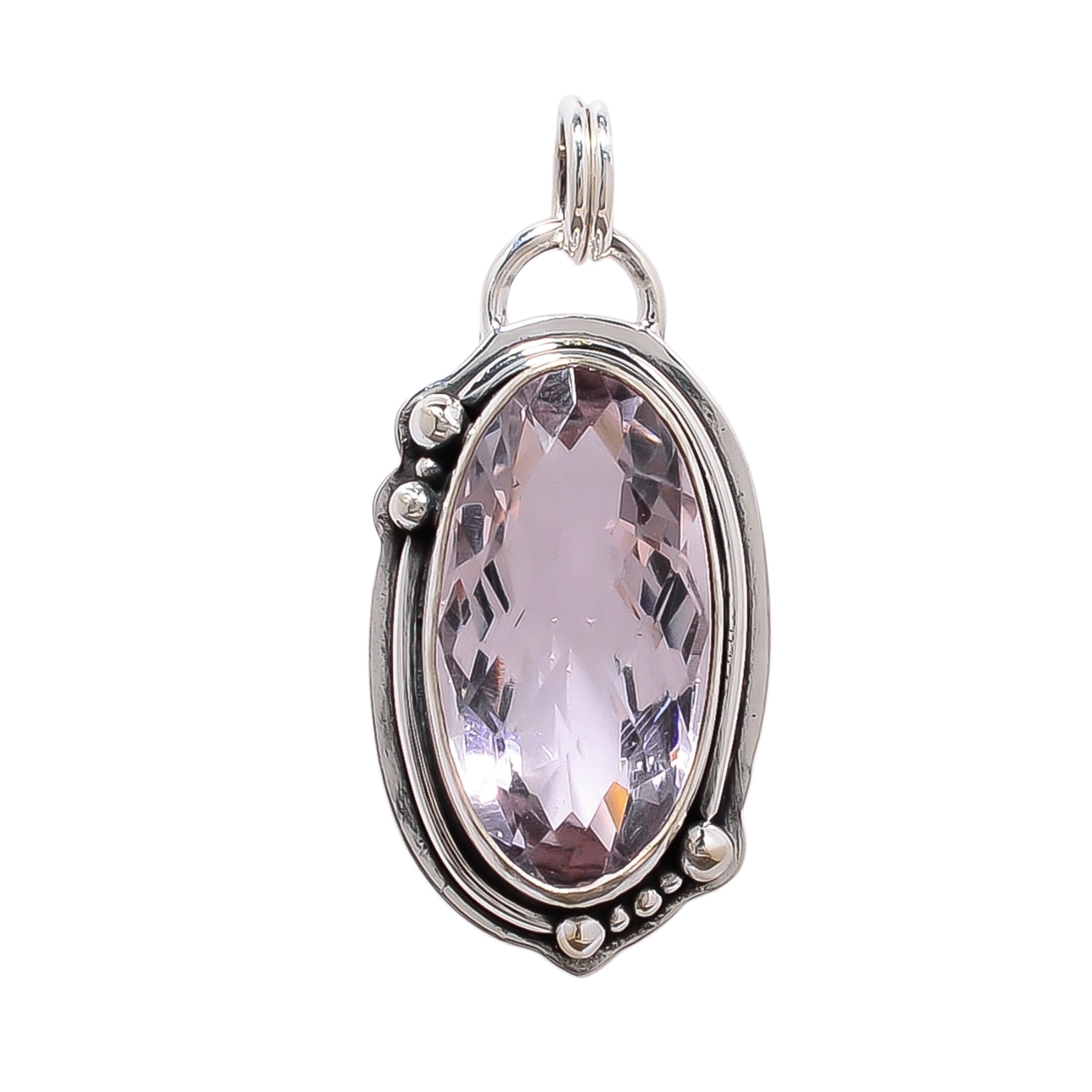 Pink Kunzite - Simulated 925 Solid Sterling Silver Pendant