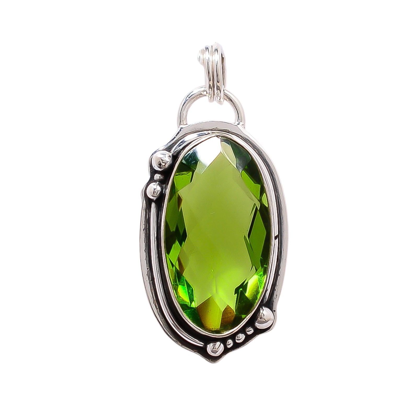 Peridot - Simulated 925 Solid Sterling Silver Pendant