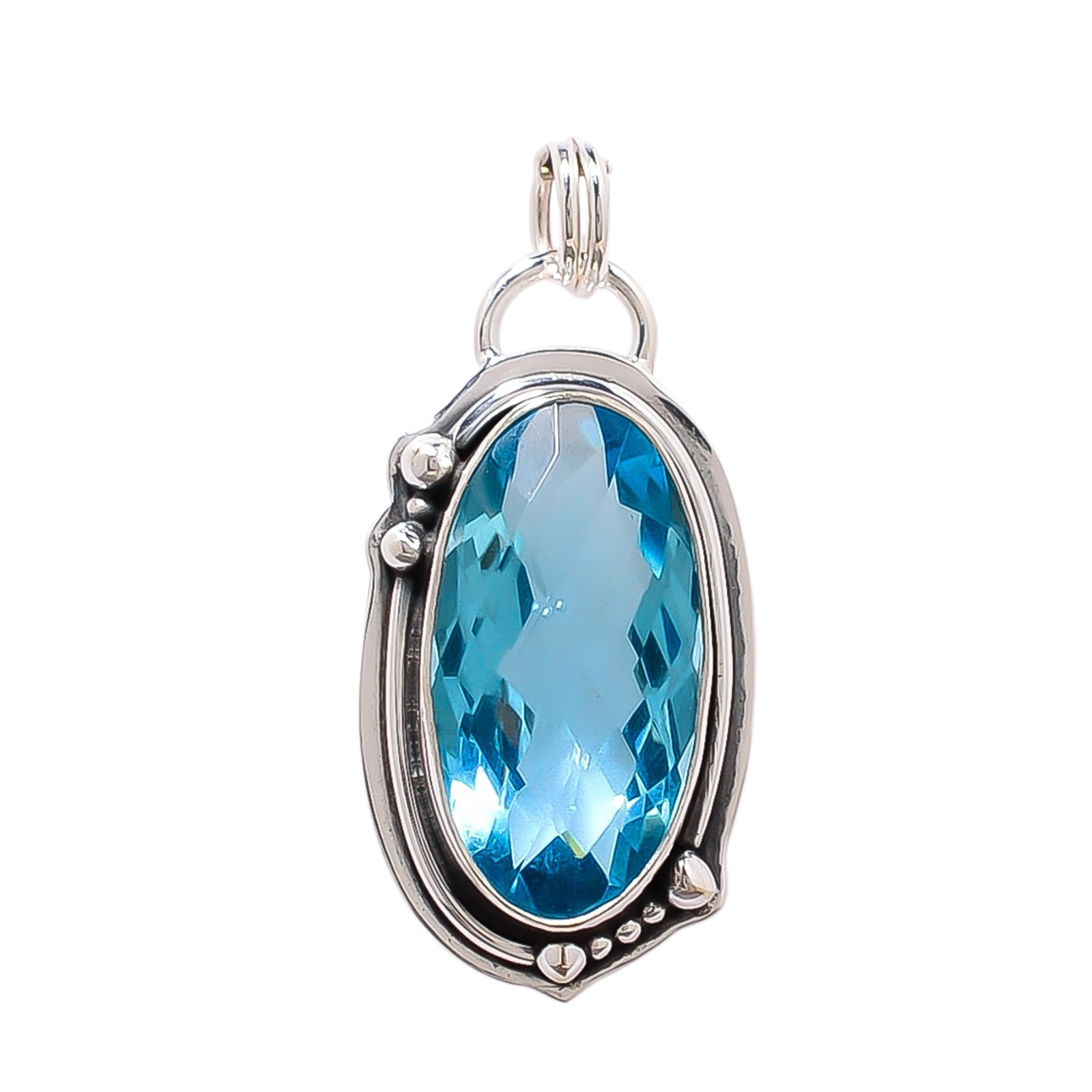 Blue Topaz - Simulated 925 Solid Sterling Silver Pendant