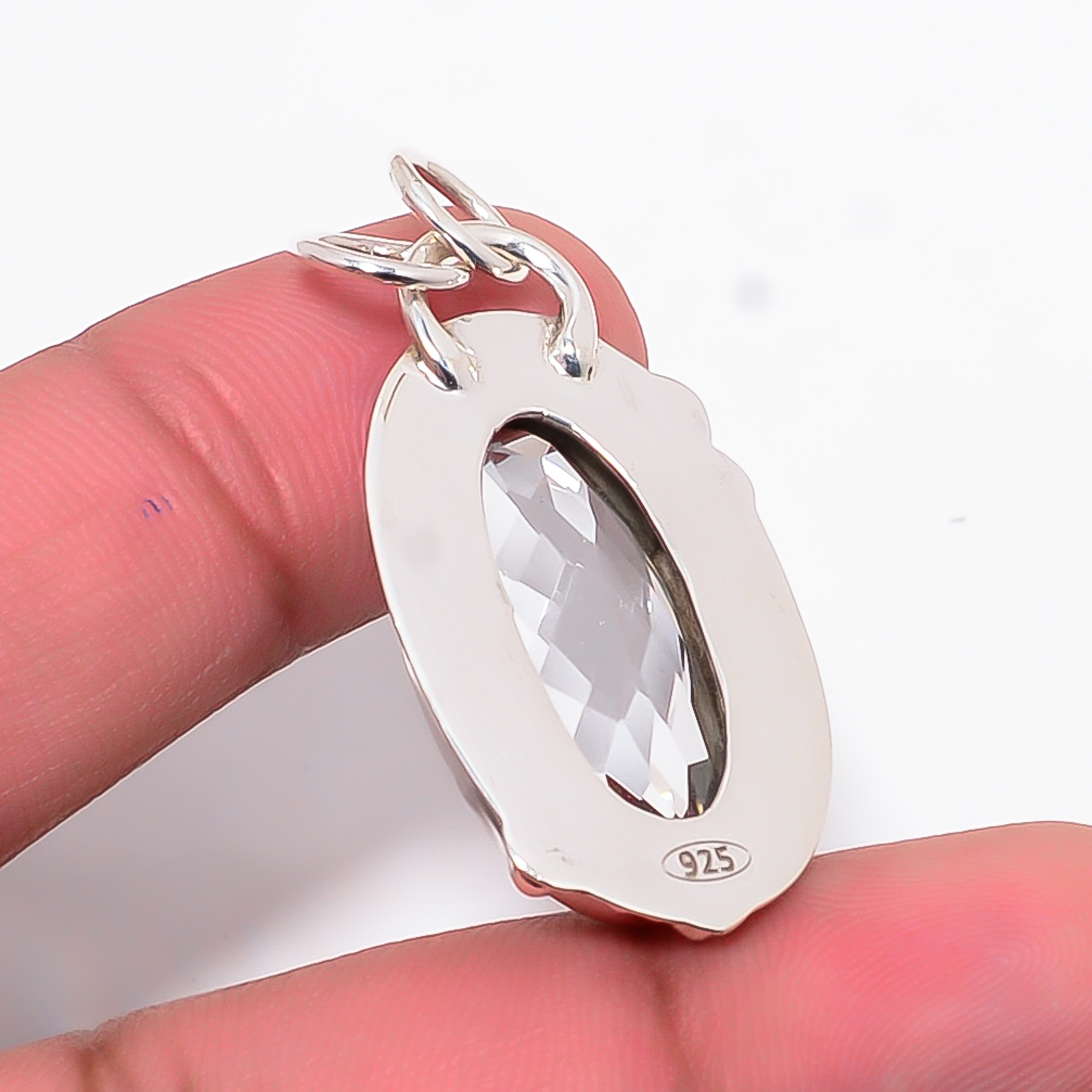 White Topaz - Simulated 925 Solid Sterling Silver Pendant