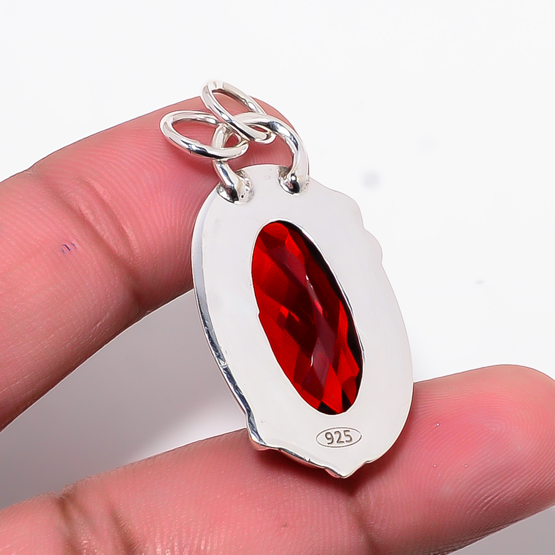 Red Garnet - Simulated 925 Solid Sterling Silver Pendant