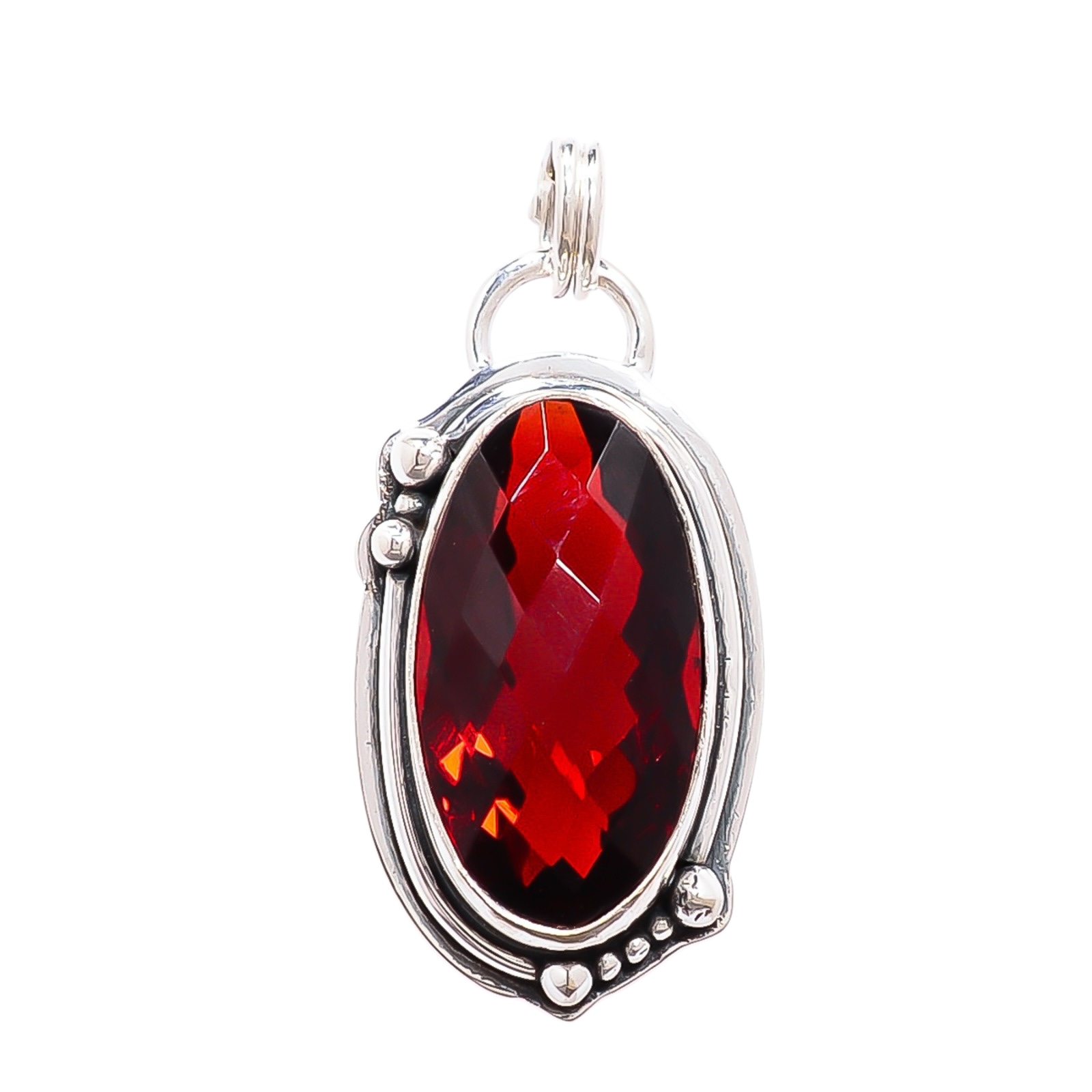 Red Garnet - Simulated 925 Solid Sterling Silver Pendant