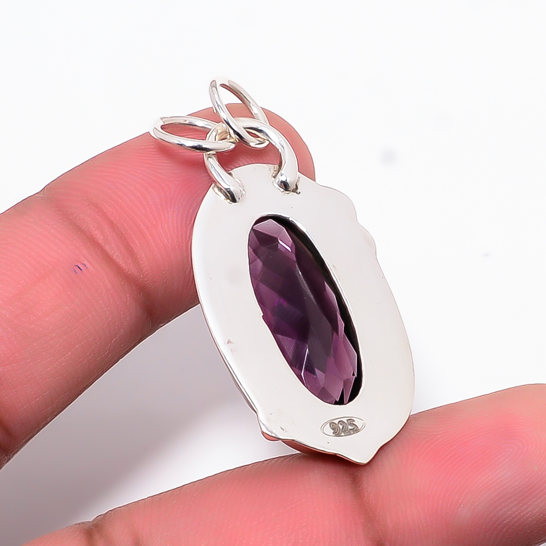 Purple Amethyst - Simulated 925 Solid Sterling Silver Pendant