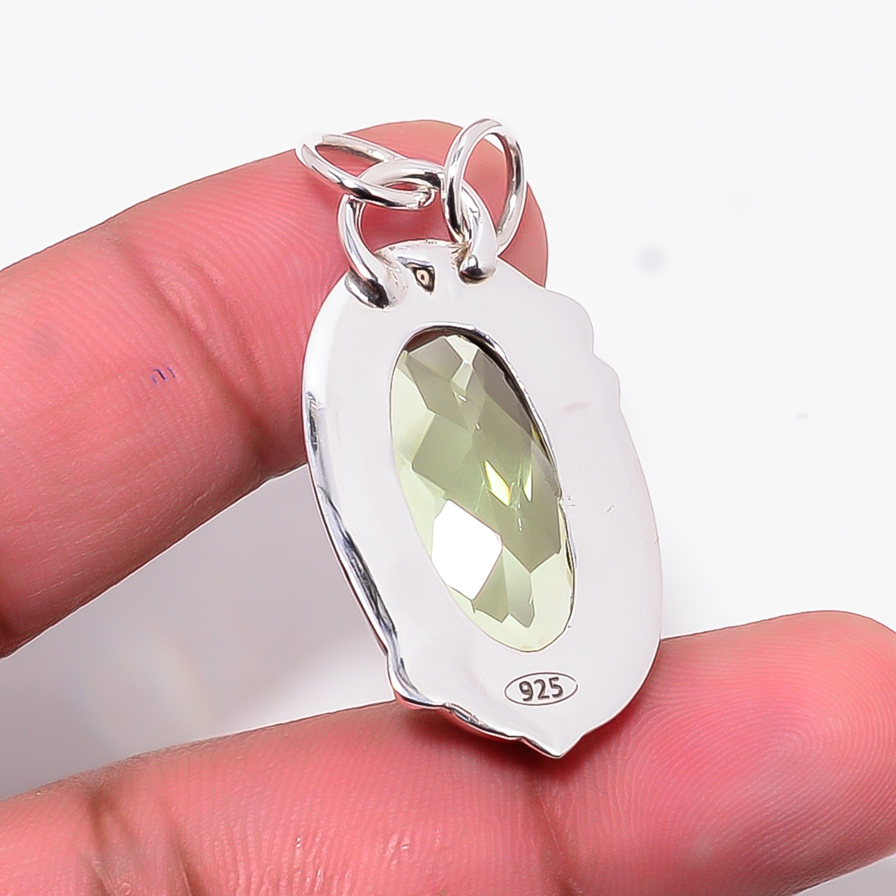 Green Amethyst - Simulated 925 Solid Sterling Silver Pendant