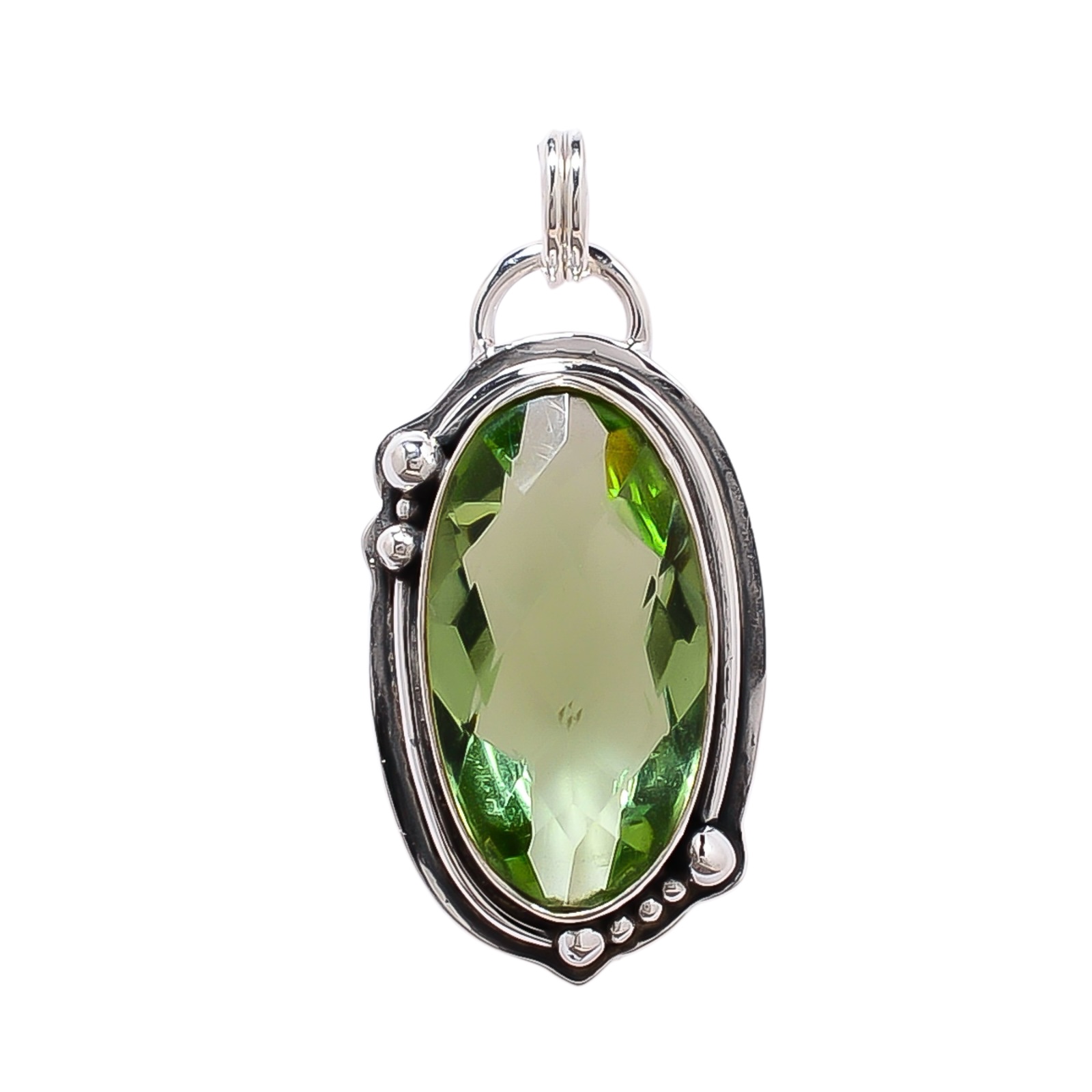 Green Amethyst - Simulated 925 Solid Sterling Silver Pendant