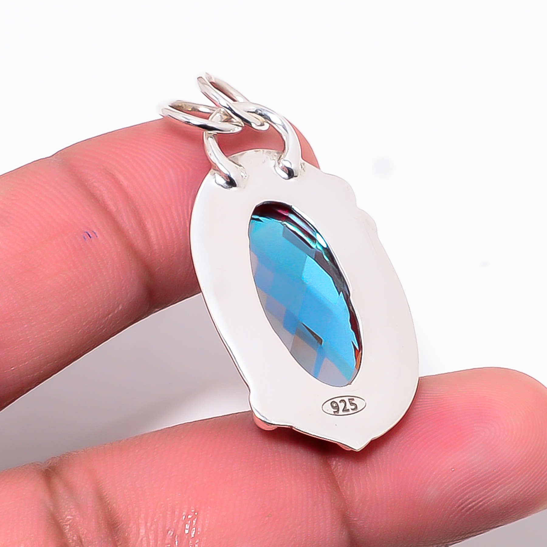Black Rainbow Mystic Fire Topaz - Simulated 925 Solid Sterling Silver Pendant
