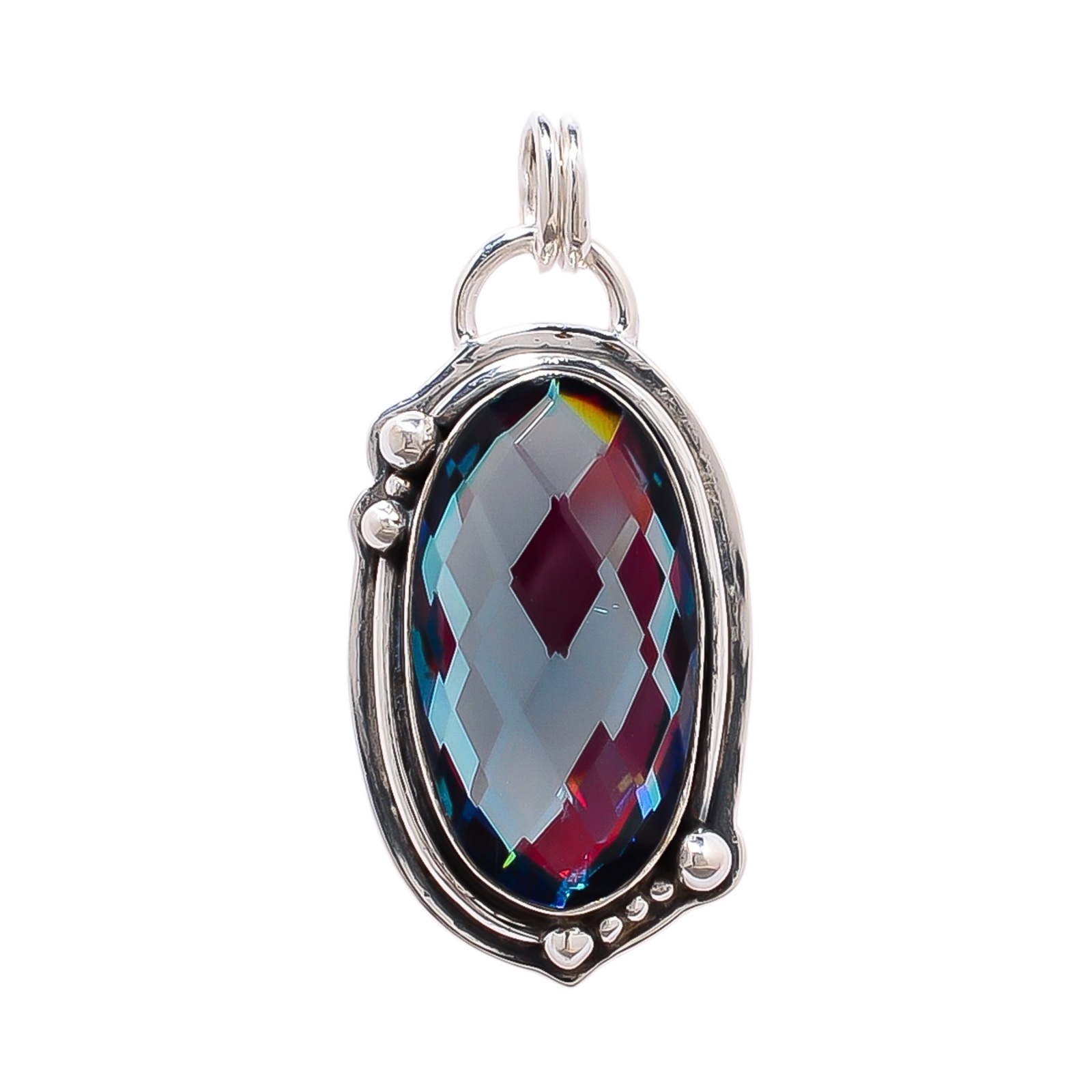 Black Rainbow Mystic Fire Topaz - Simulated 925 Solid Sterling Silver Pendant