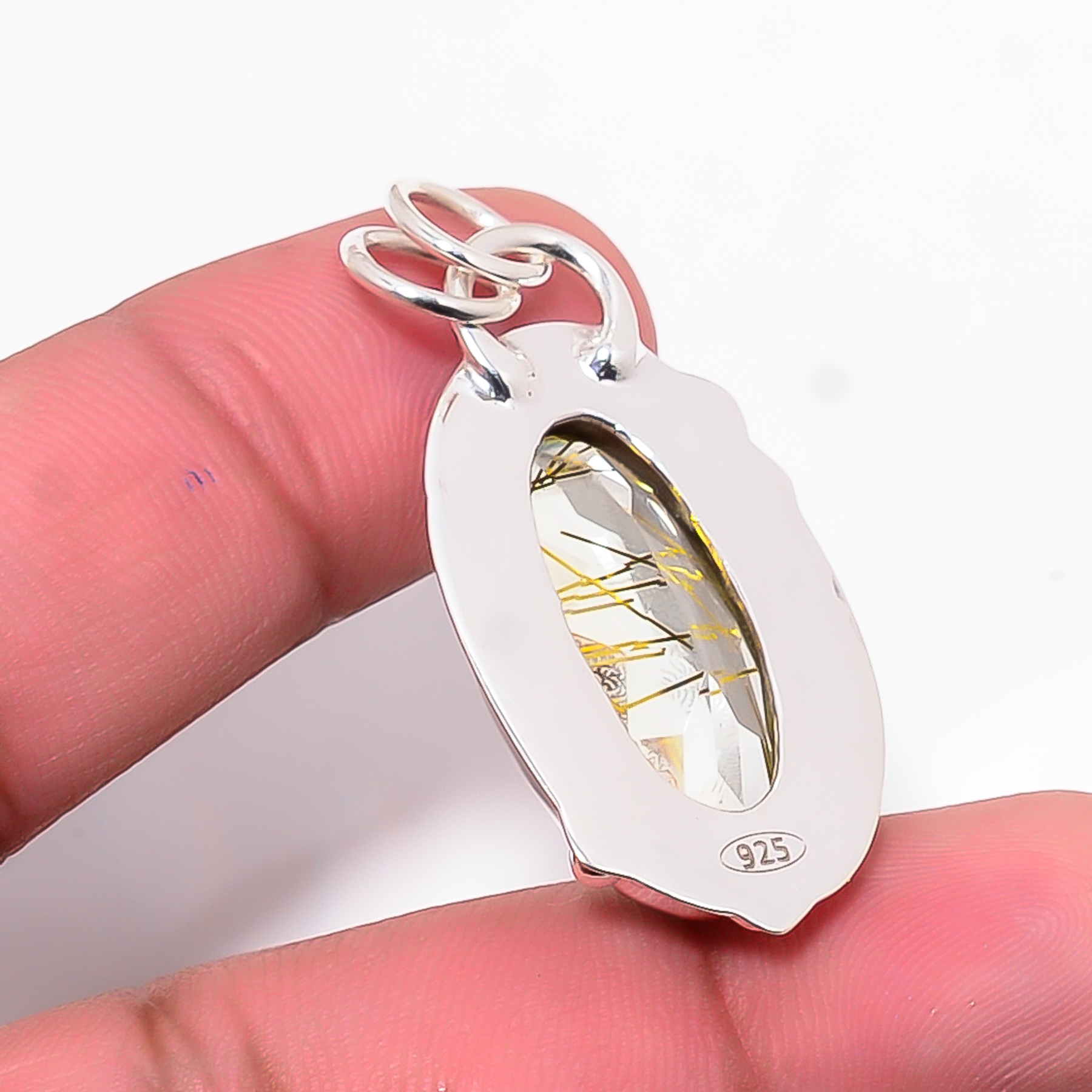 Golden Rutilated Quartz - Simulated 925 Solid Sterling Silver Pendant