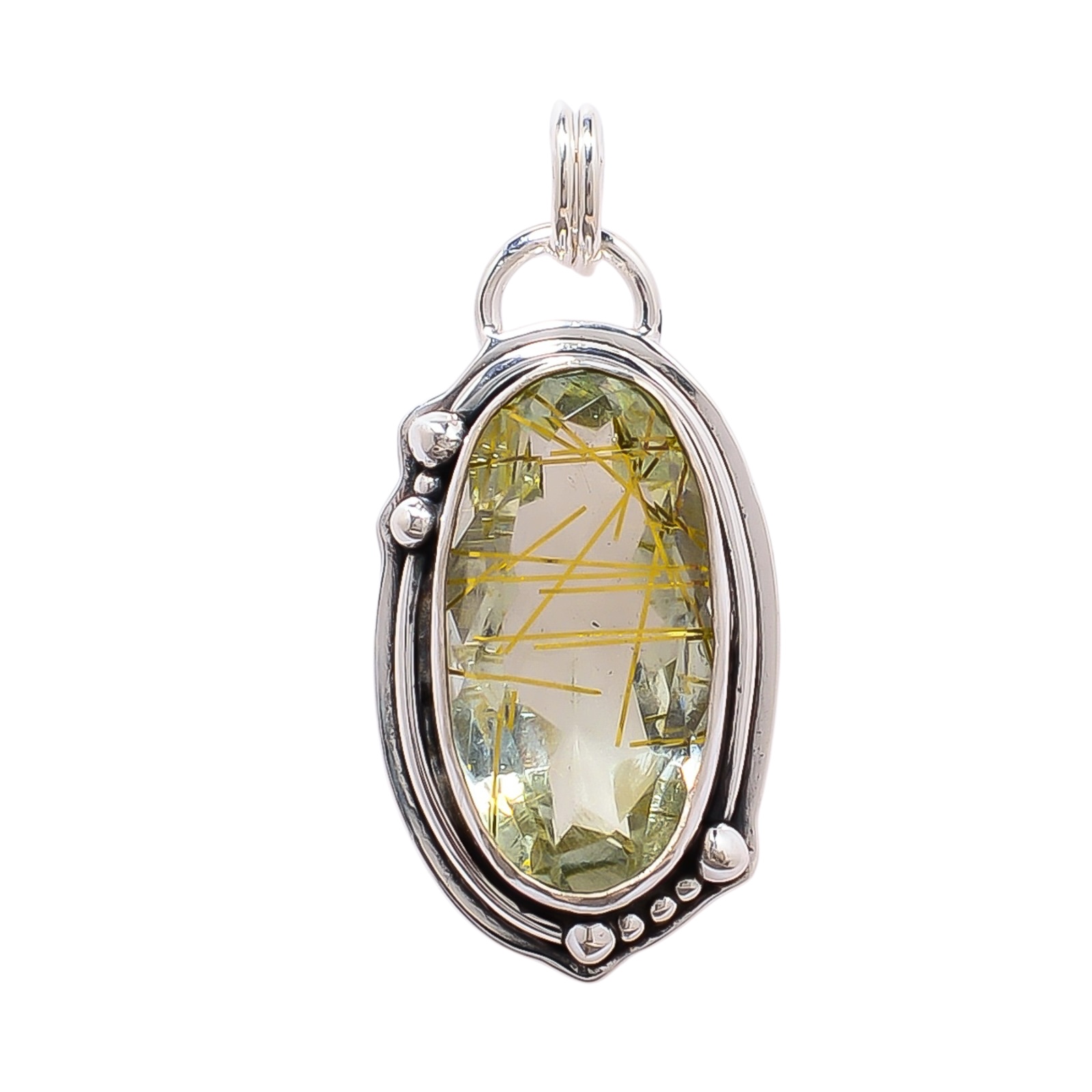 Golden Rutilated Quartz - Simulated 925 Solid Sterling Silver Pendant