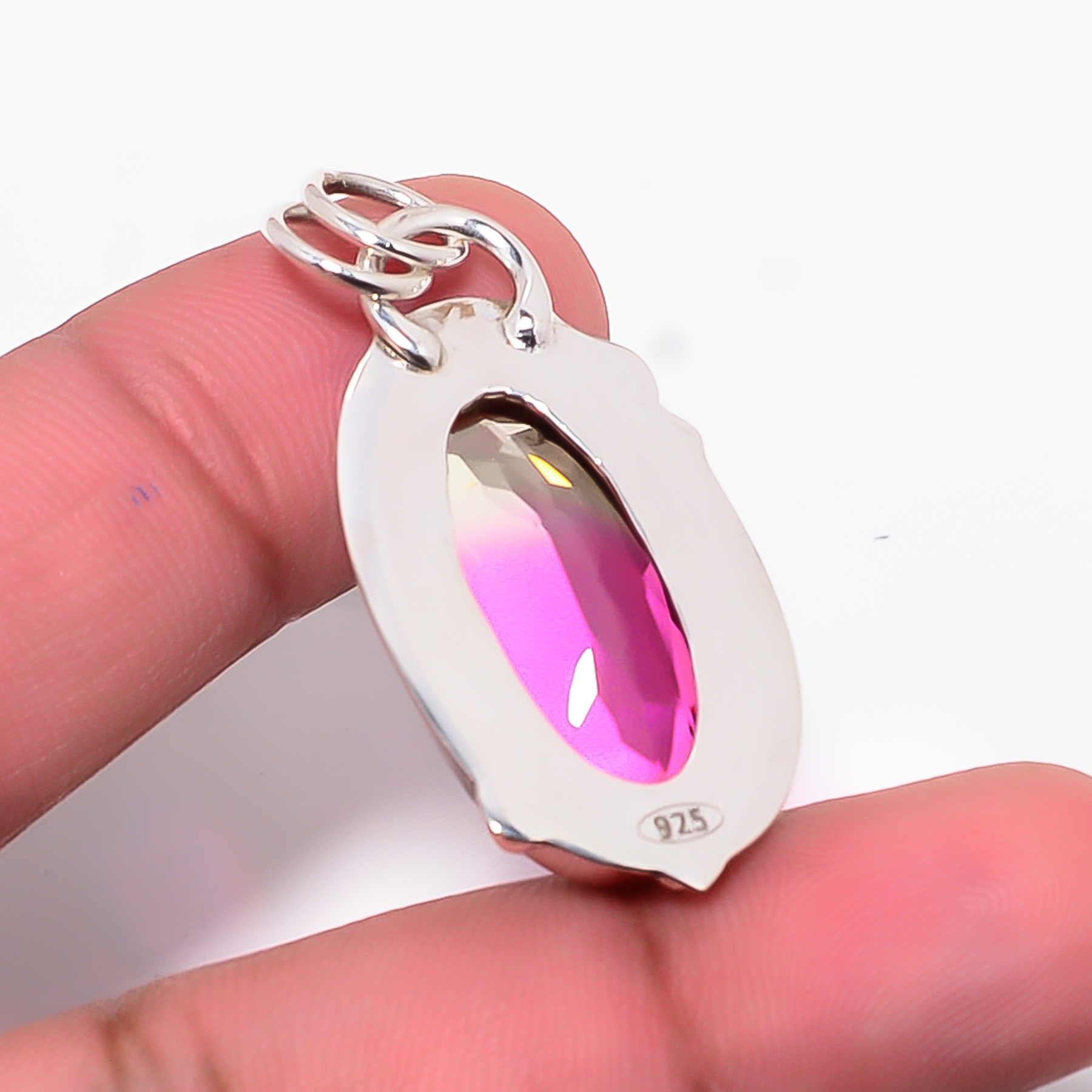 Bi-Colour Tourmaline - Simulated 925 Solid Sterling Silver Pendant