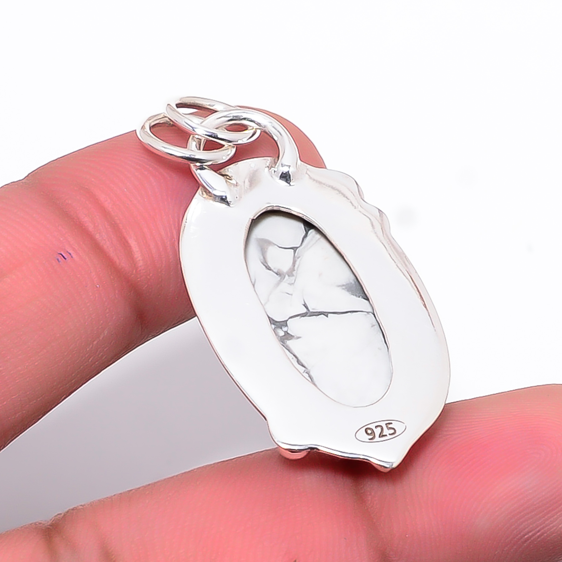 Natural White Howlite - United States 925 Solid Sterling Silver Pendant