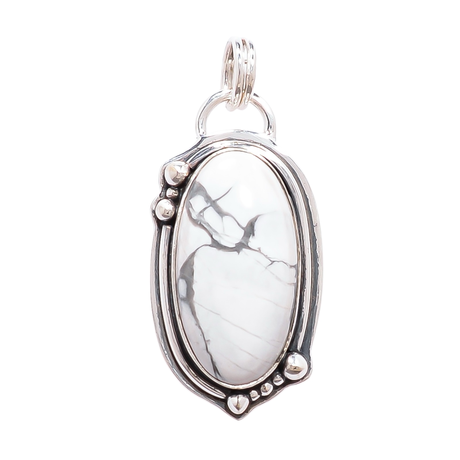 Natural White Howlite - United States 925 Solid Sterling Silver Pendant