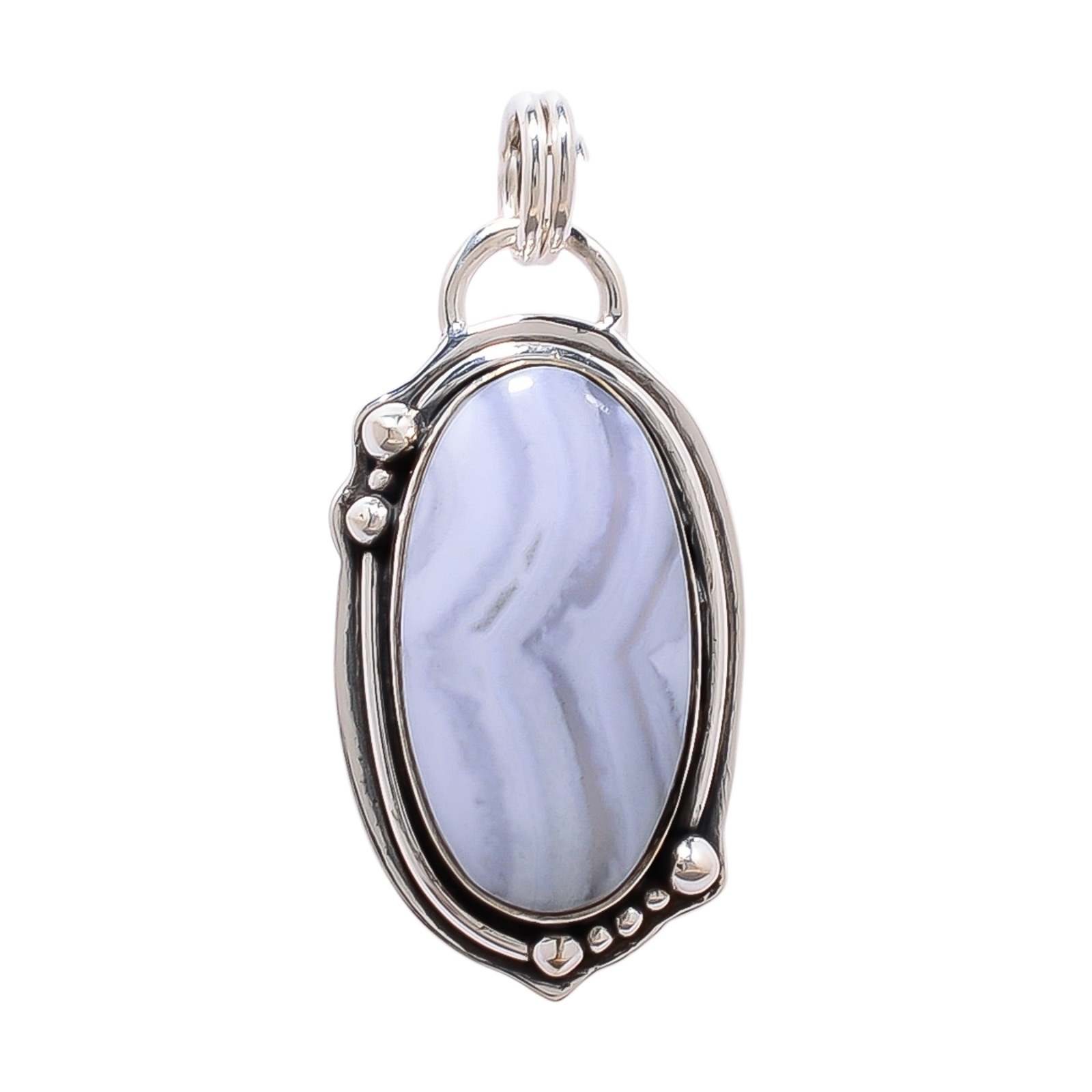 Blue Lace Agate - Namibia 925 Solid Sterling Silver Pendant