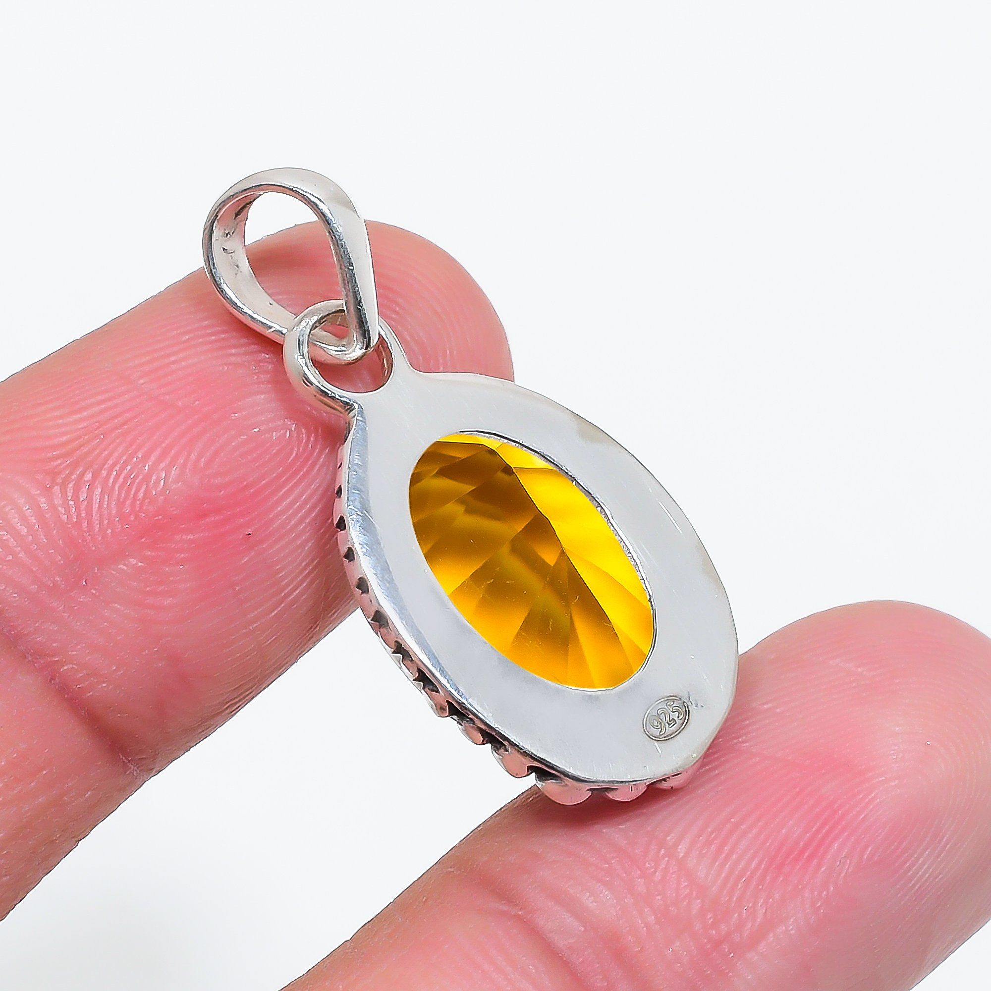 Citrine - Simulated 925 Solid Sterling Silver Pendant