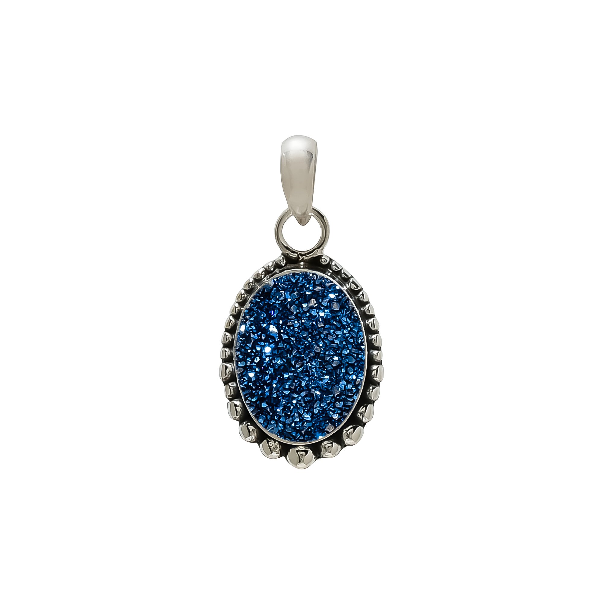 Electric Blue Titanium Agate Drusy 925 Solid Sterling Silver Pendant