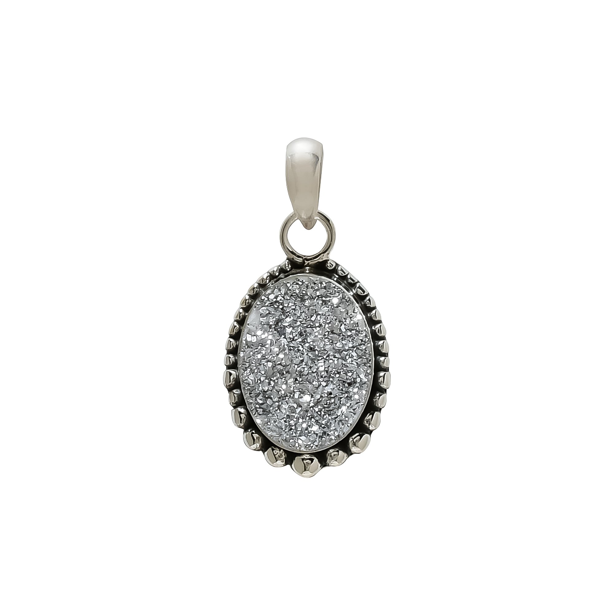 Silver Titanium Agate Drusy 925 Solid Sterling Silver Pendant