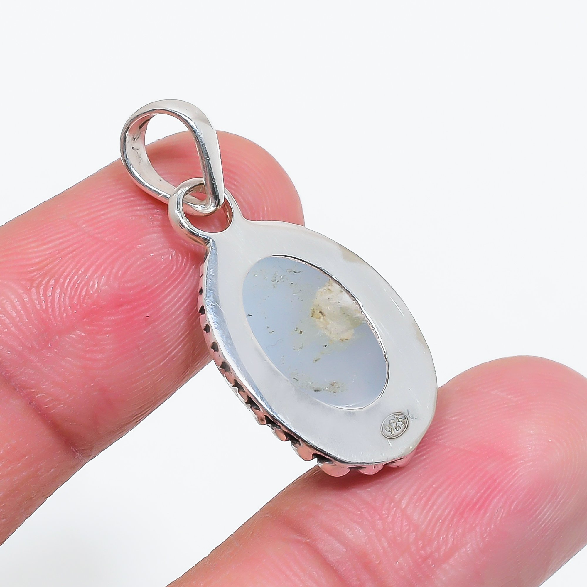 Silver Titanium Agate Drusy 925 Solid Sterling Silver Pendant