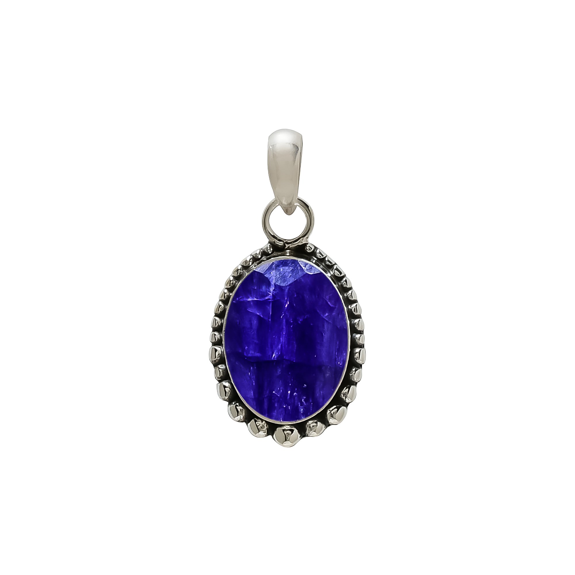 Blue Sapphire - Dyed Quartz 925 Solid Sterling Silver Pendant