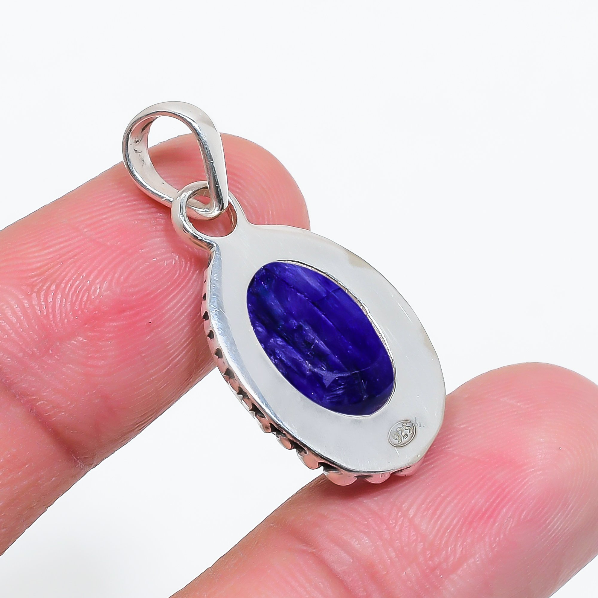 Blue Sapphire - Dyed Quartz 925 Solid Sterling Silver Pendant