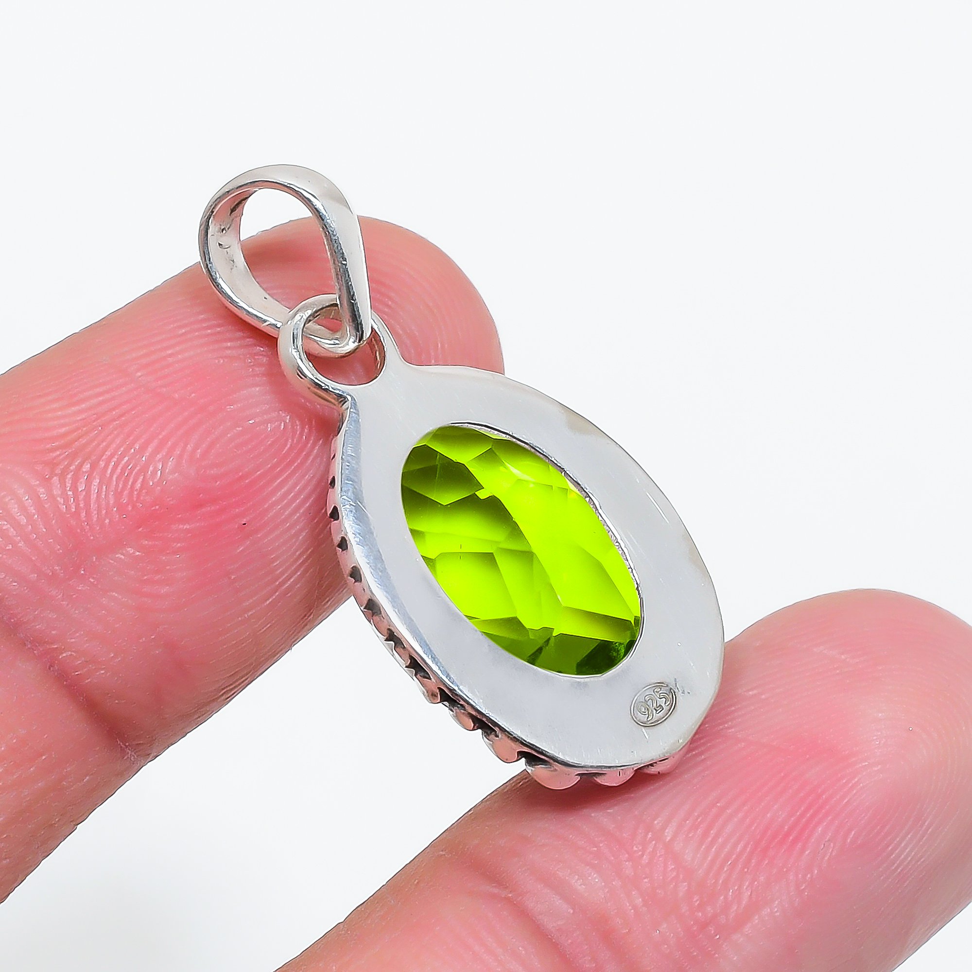 Peridot - Simulated 925 Solid Sterling Silver Pendant