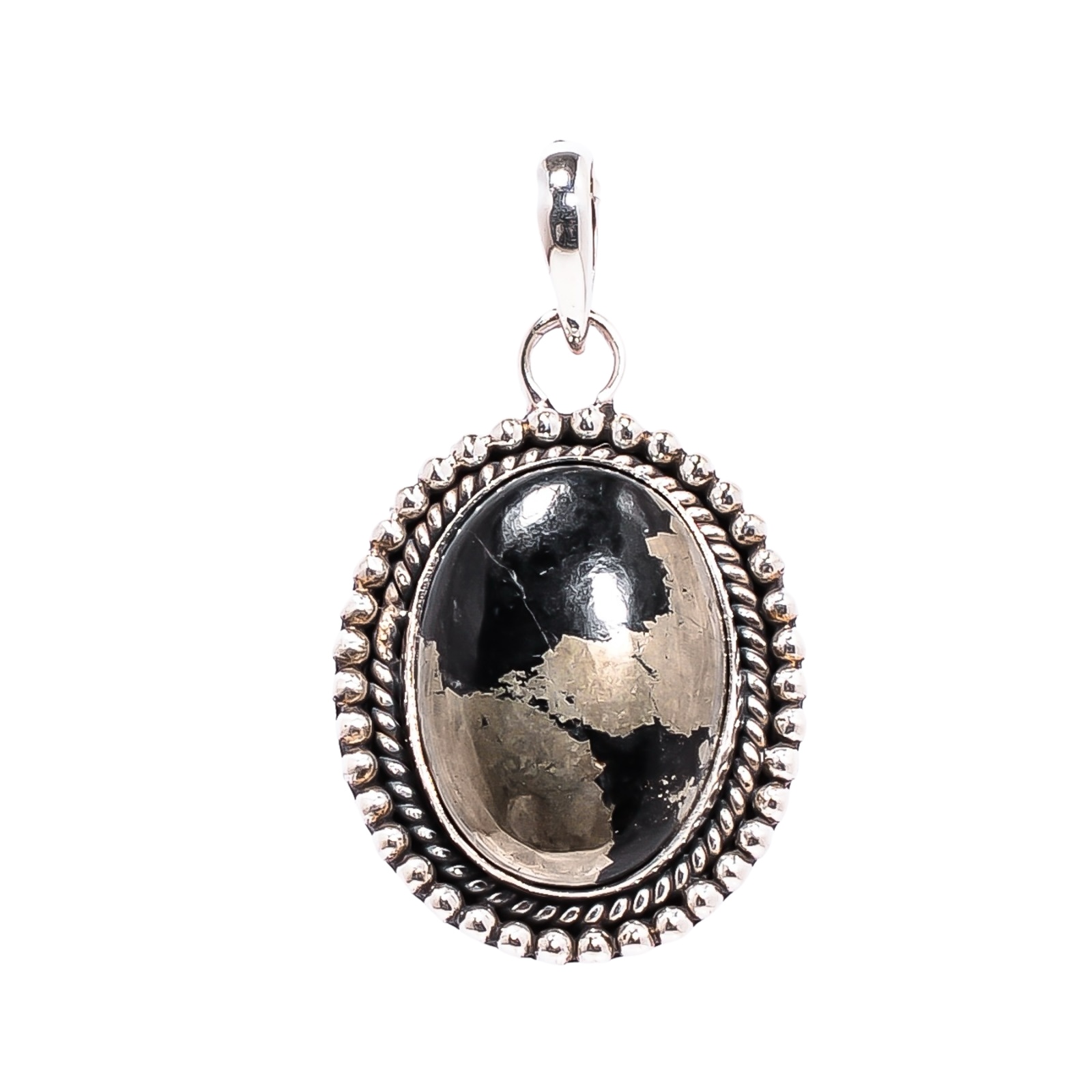 Healer'S Gold Pyrite In Magnetite 925 Solid Sterling Silver Pendant
