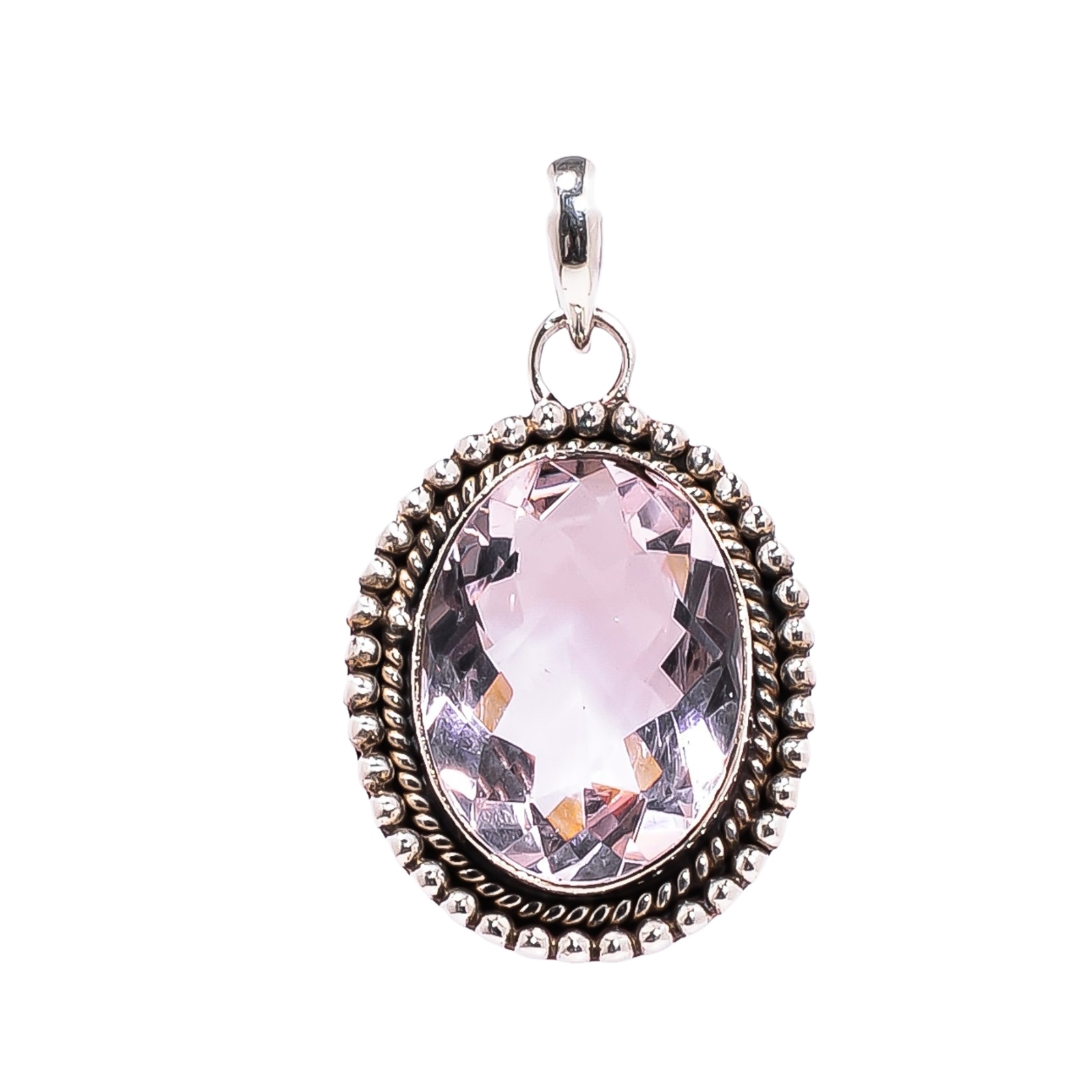 Pink Kunzite - Simulated 925 Solid Sterling Silver Pendant