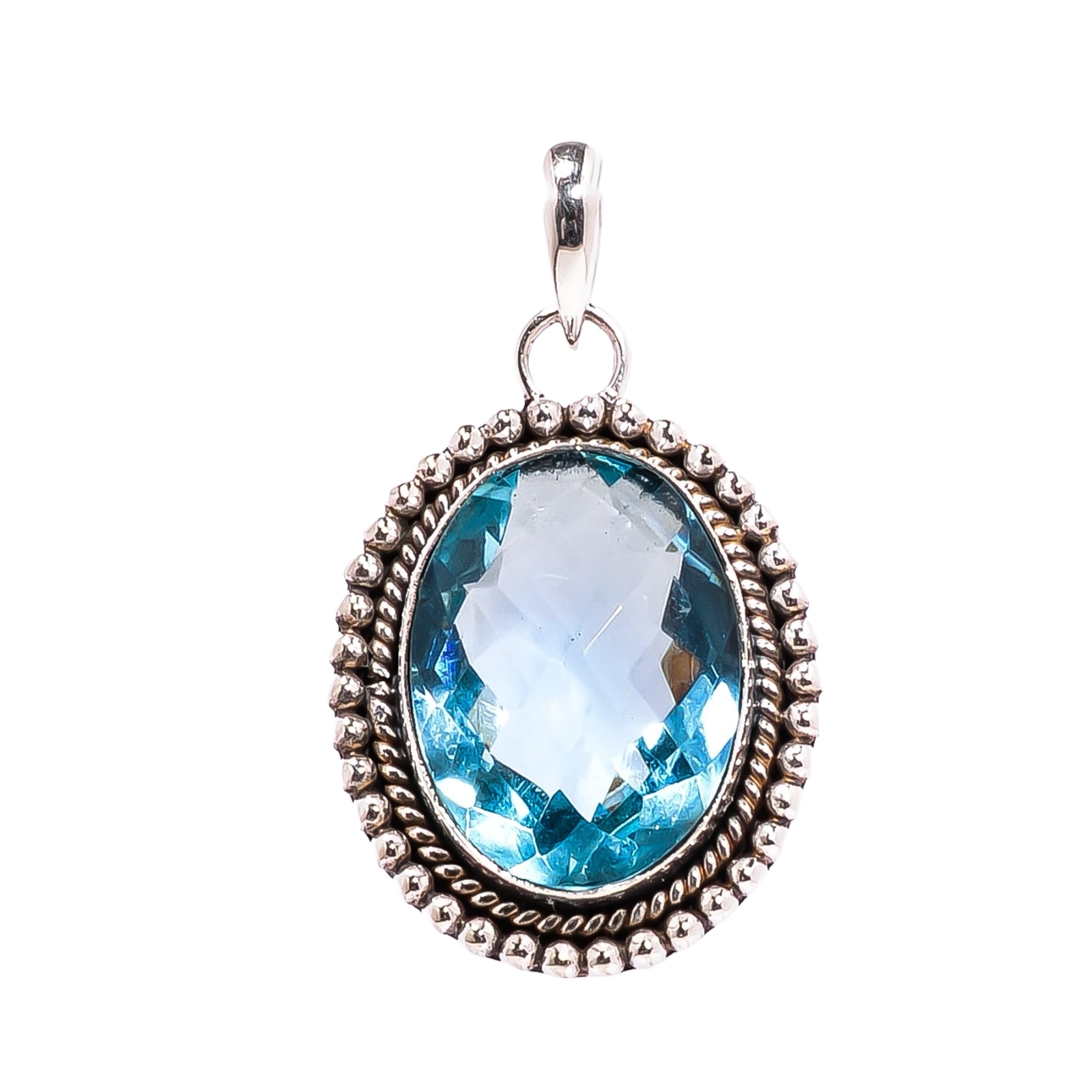 Blue Topaz - Simulated 925 Solid Sterling Silver Pendant