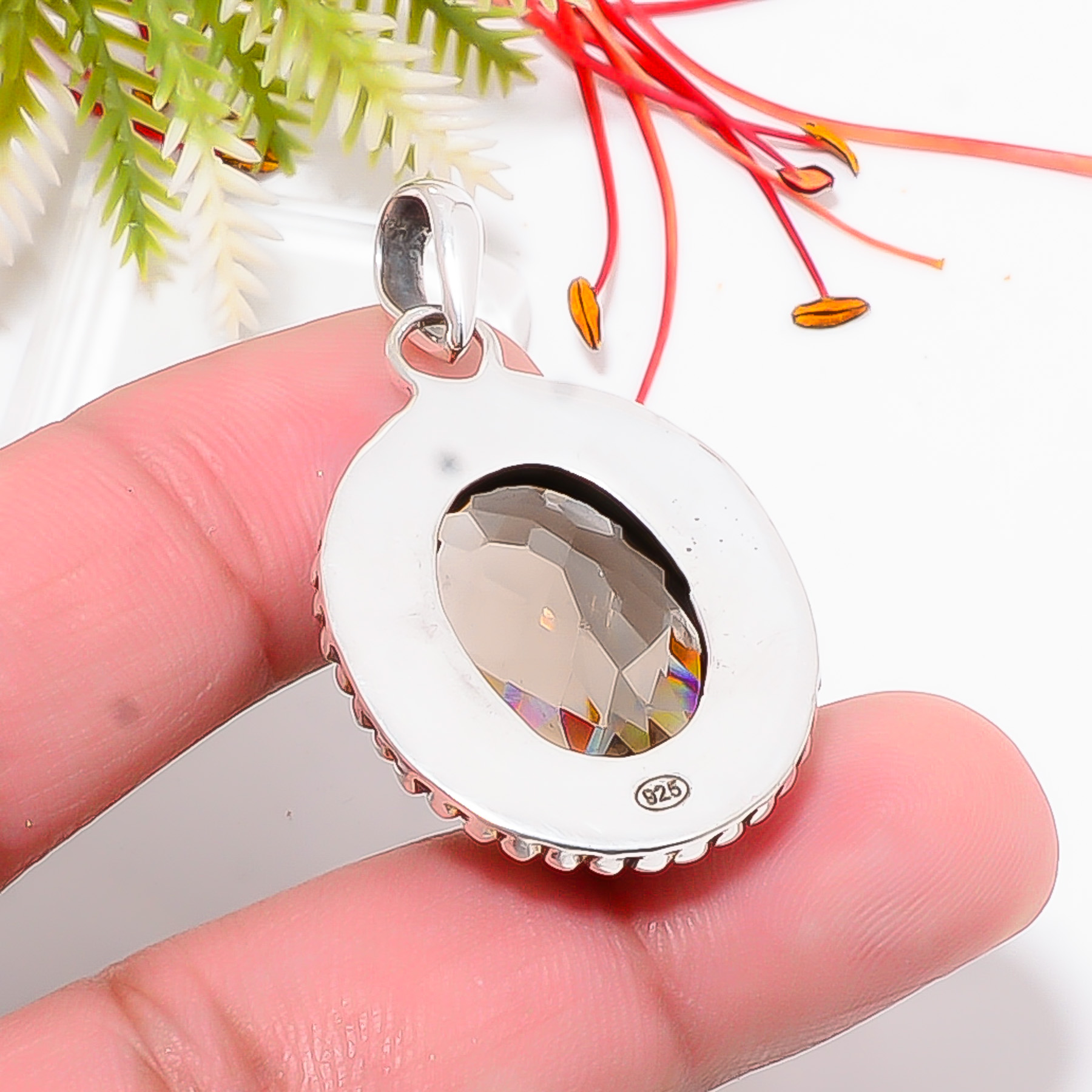 Smokey - Simulated 925 Solid Sterling Silver Pendant