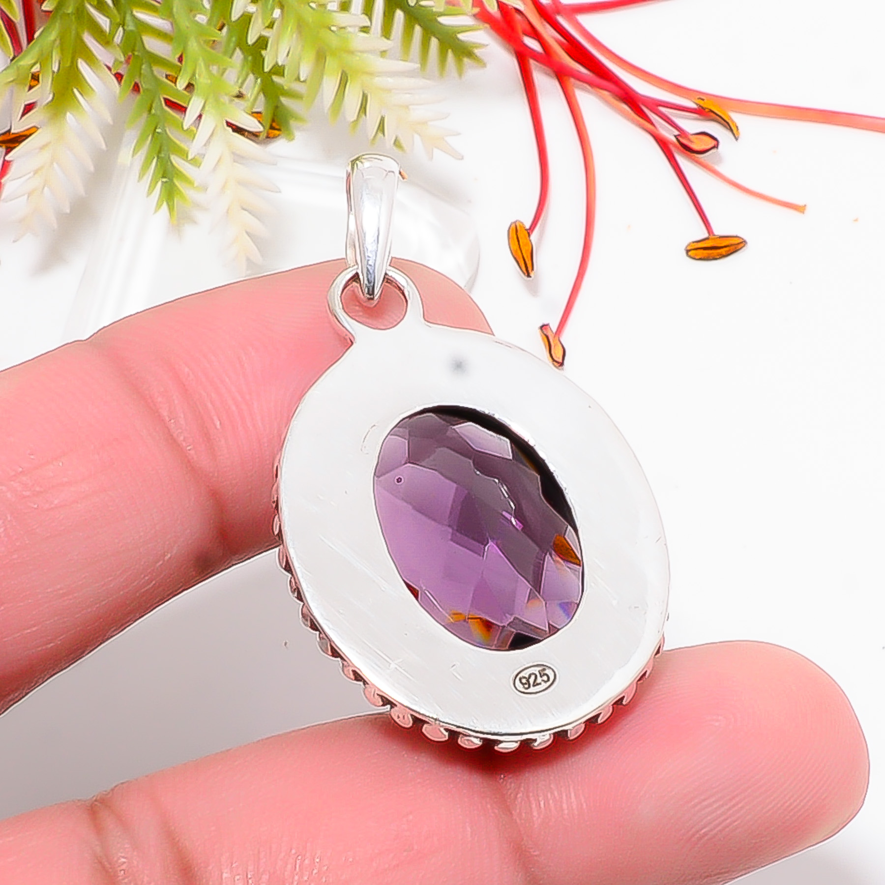 Purple Amethyst - Simulated 925 Solid Sterling Silver Pendant