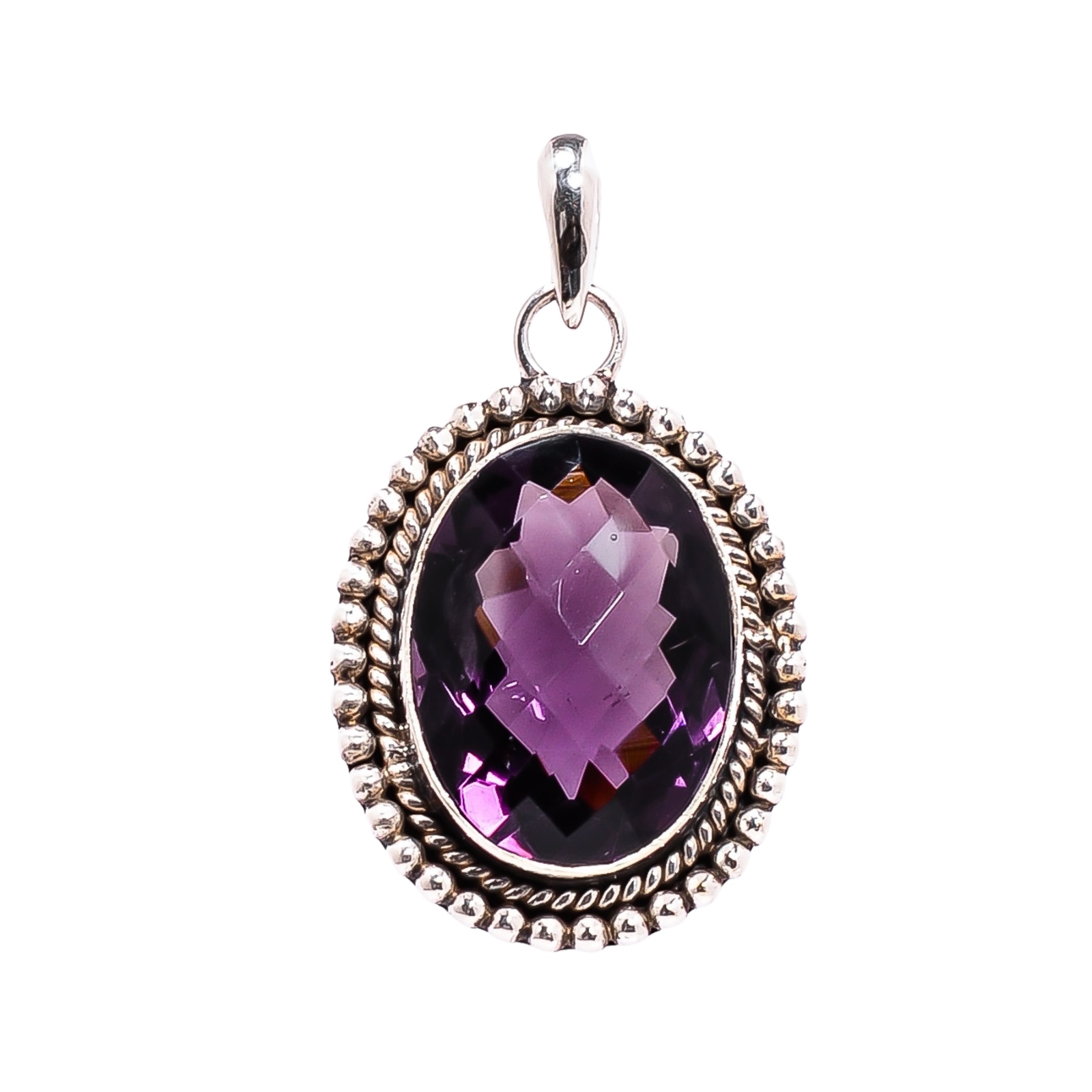 Purple Amethyst - Simulated 925 Solid Sterling Silver Pendant