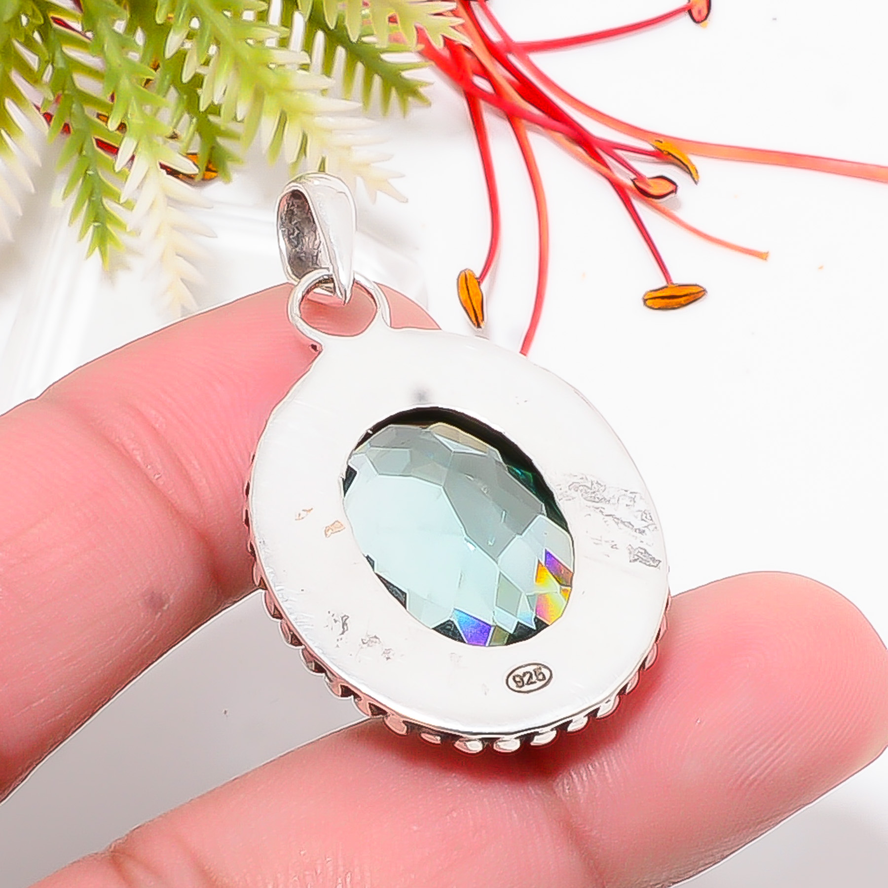 Apatite - Simulated 925 Solid Sterling Silver Pendant
