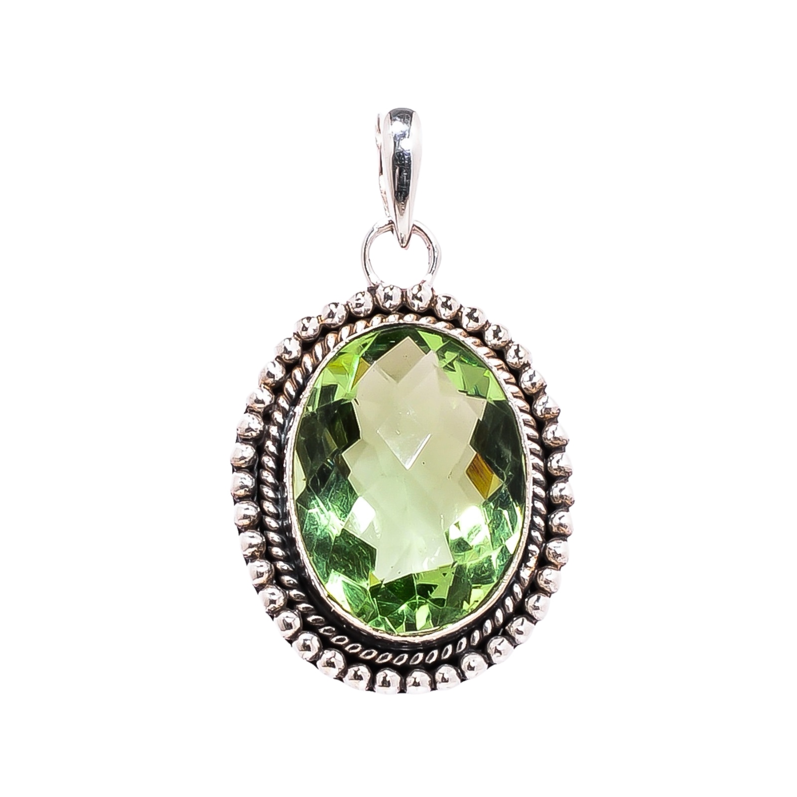 Green Amethyst - Simulated 925 Solid Sterling Silver Pendant