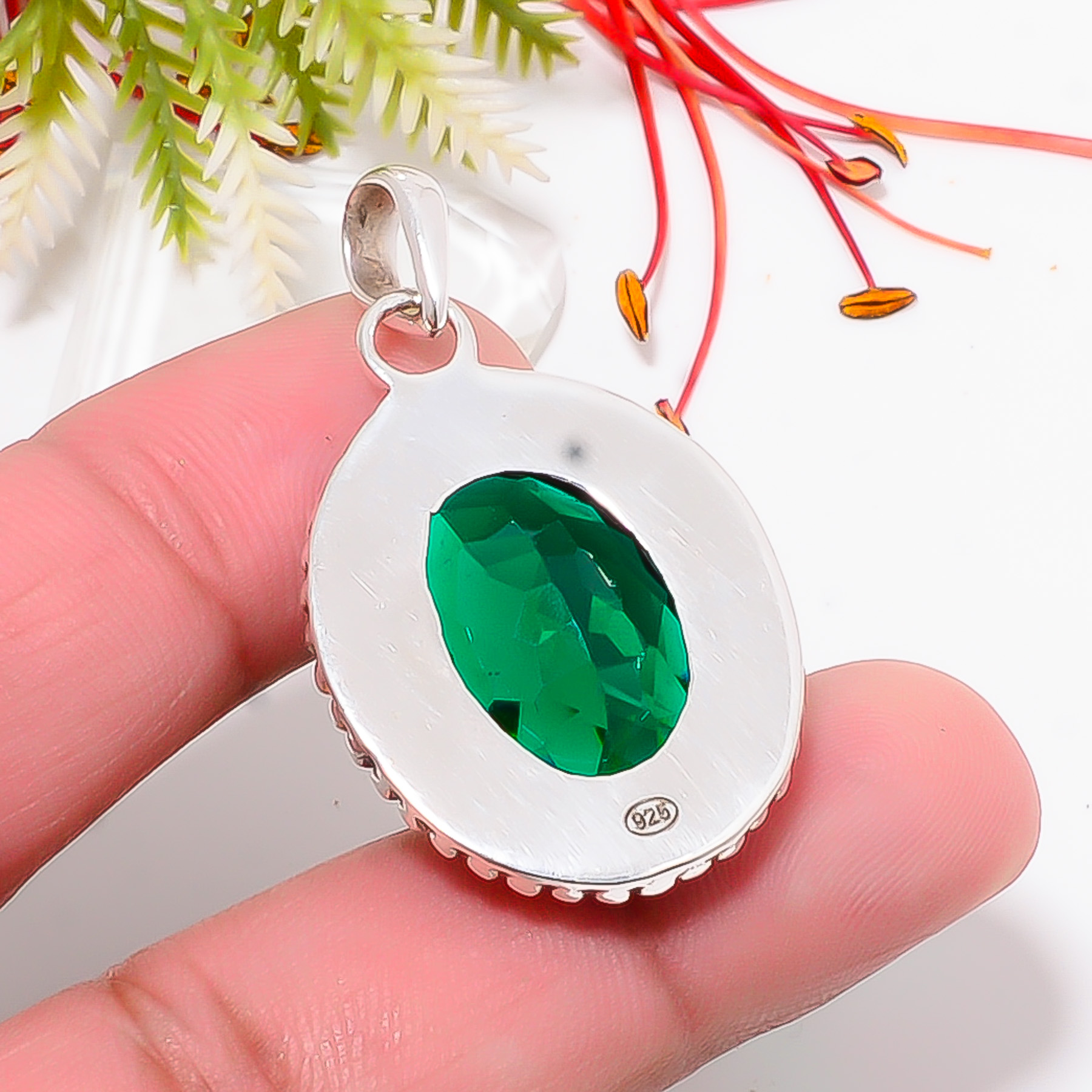 Chrome Diopside - Simulated 925 Solid Sterling Silver Pendant